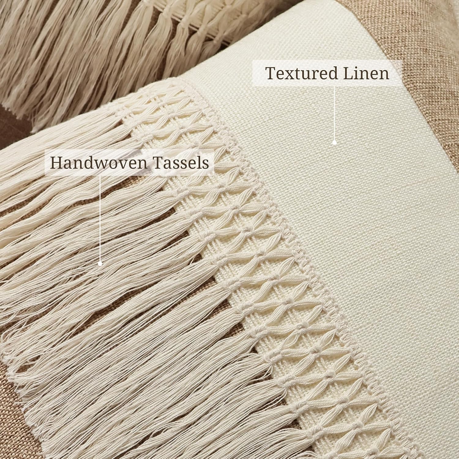 Boho Pillow Covers / Boho Long Fringe-khaki / 18 x 18 / Set of 2