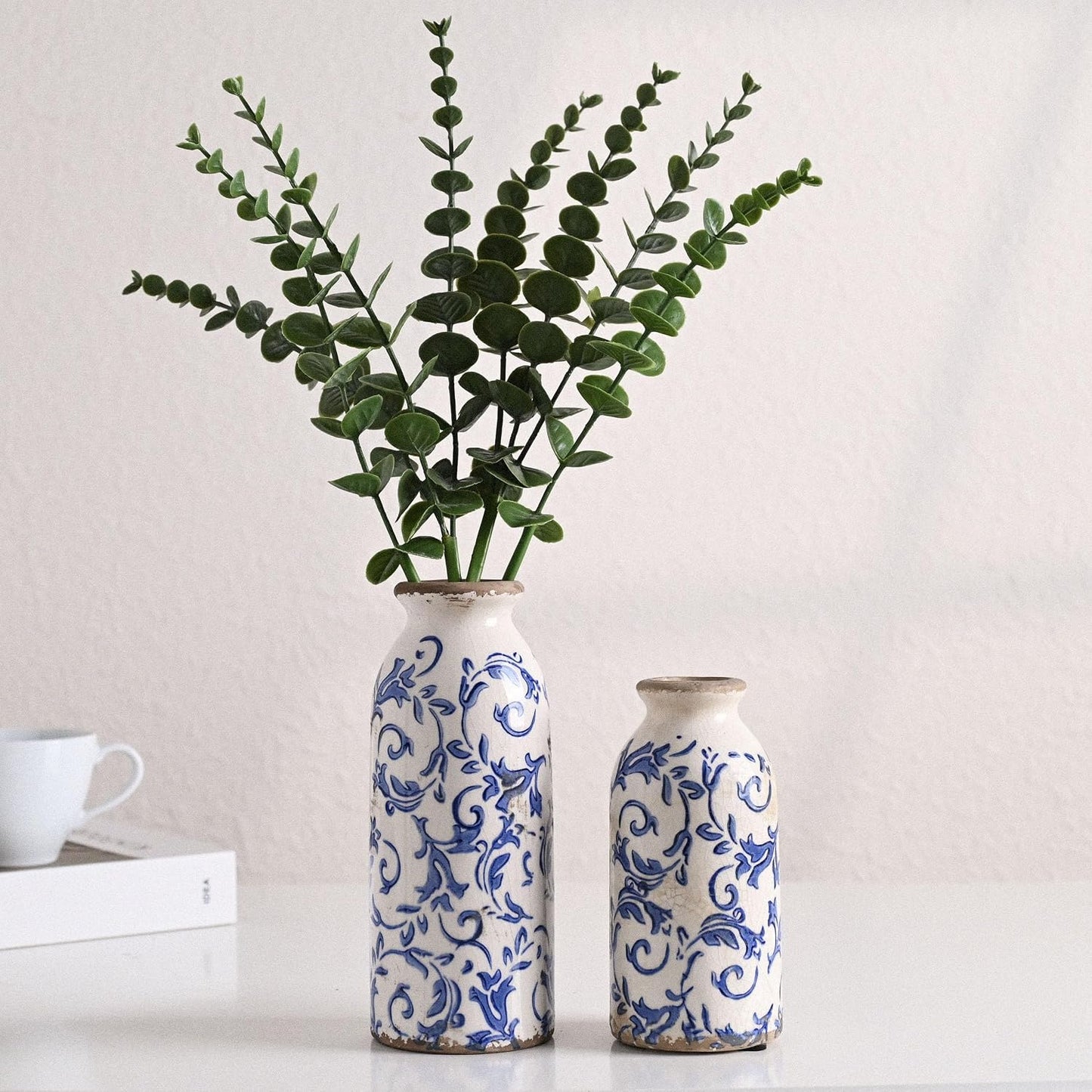 Ceramic Vases Home Decor / Blue and White / Set of 2