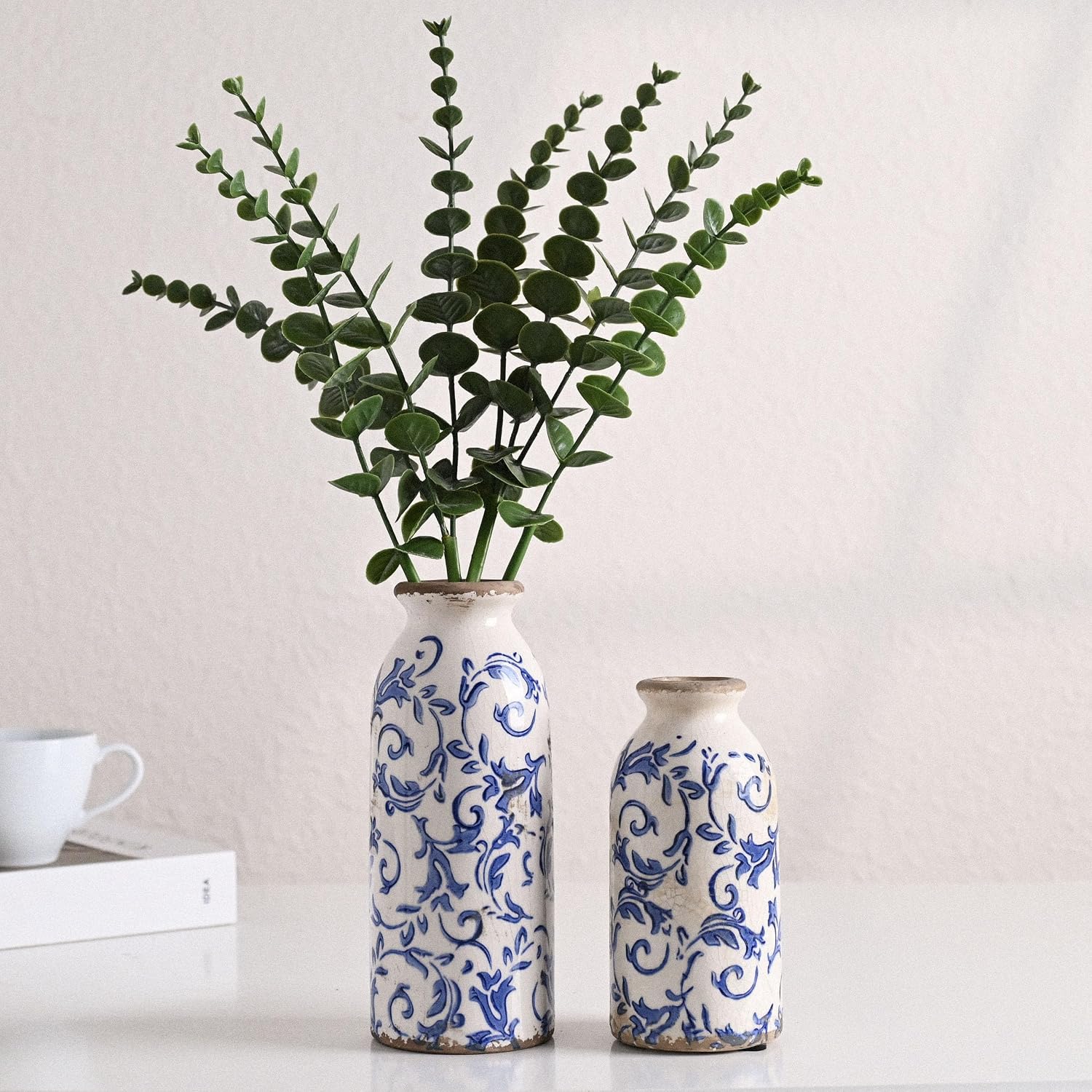 Ceramic Vases Home Decor / Blue and White / Set of 2