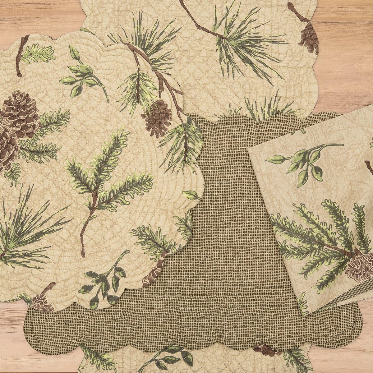 Woodland Retreat Pinecones 100% Cotton Set of 6 Placemats 13" x 19" | Cabin Decor, Set of 6, Gift Idea