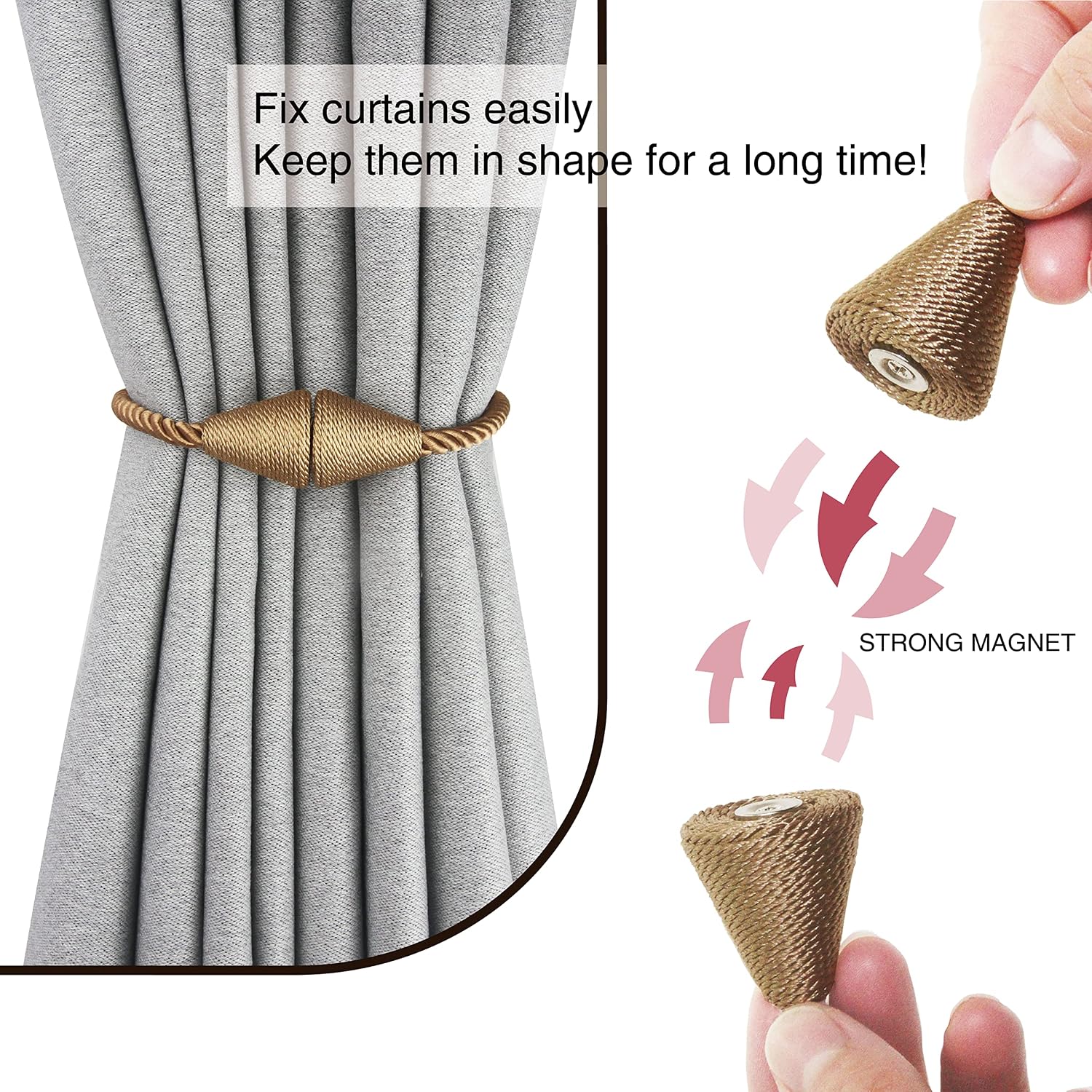 6 Pack Magnetic Curtain Tiebacks Rope Modern Handmade Curtain Tie Backs Decorative Drapes Weave Holdbacks for Window