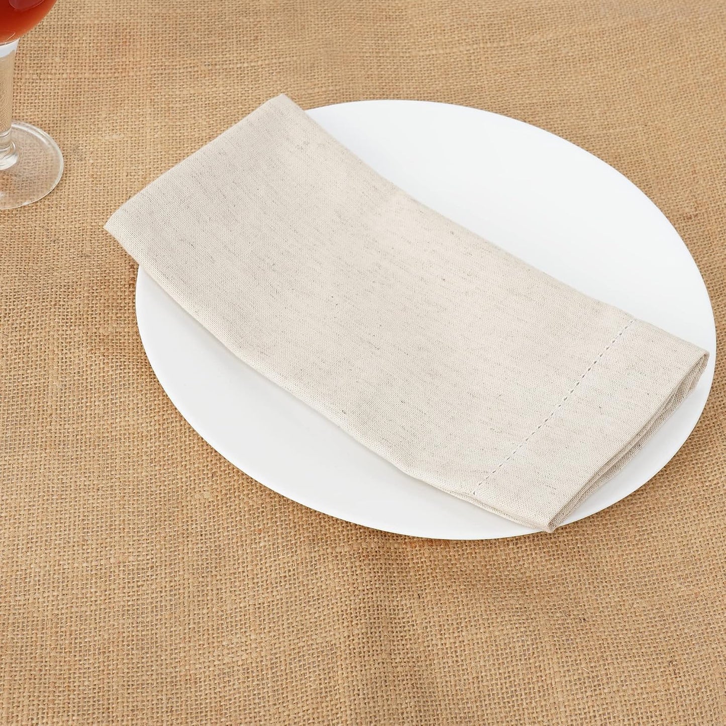 SweetNeedle - (Pack of 12) - Linen Flax Napkins with Hemstitched Handmade Designer Dinner Cloth Napkins 20x20 in in