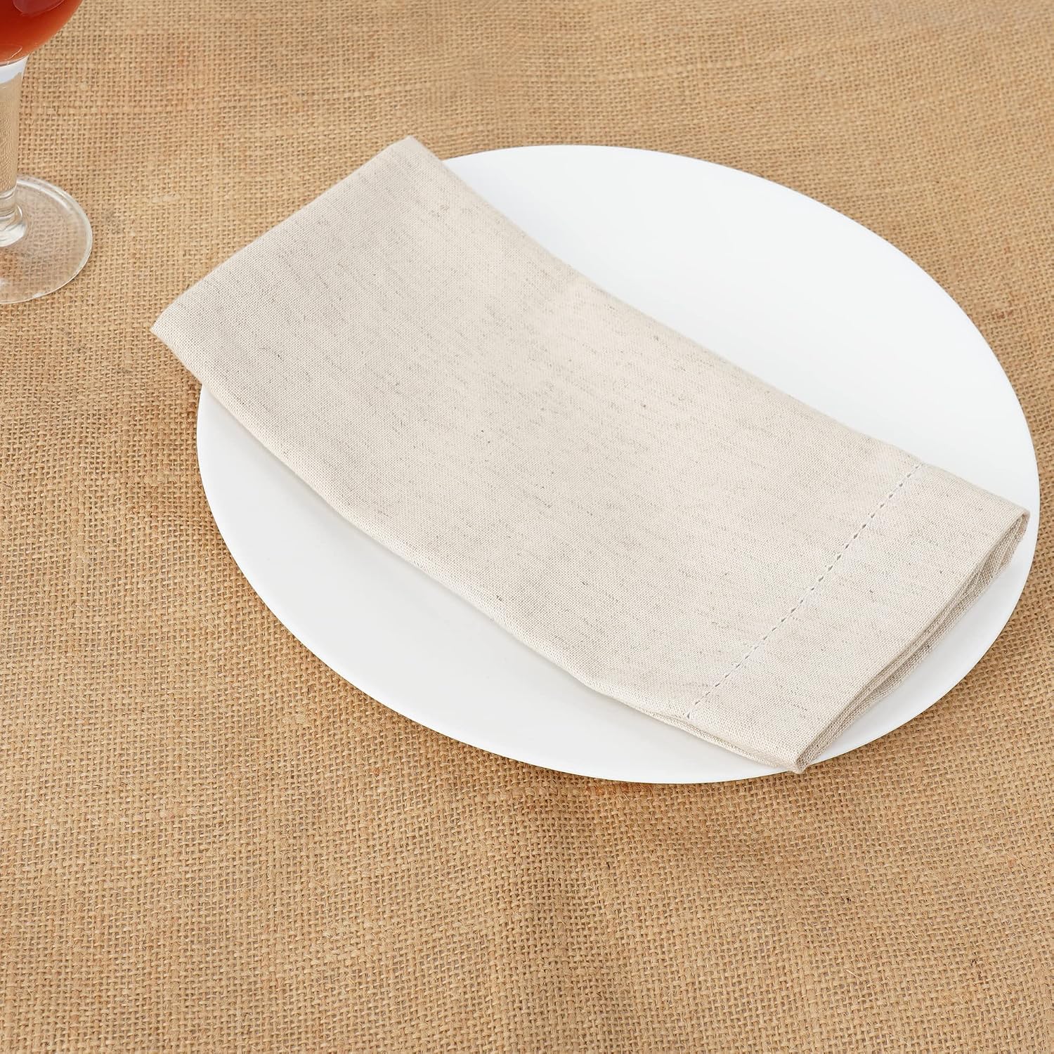 SweetNeedle - (Pack of 12) - Linen Flax Napkins with Hemstitched Handmade Designer Dinner Cloth Napkins 20x20 in in