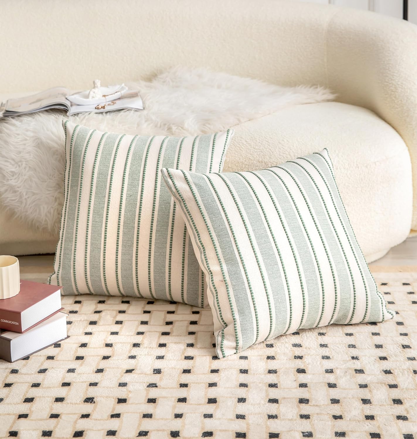 Farmhouse Textured Pillow Case / Green / 18 x 18 / Set of 2