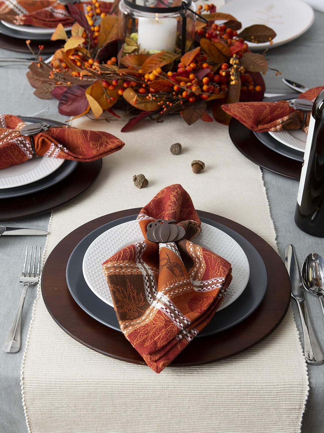 DII Traditional Harvest Wheat Jacquard Collection Thanksgiving Fall Table Décor Damask Cotton, Square Napkin Set