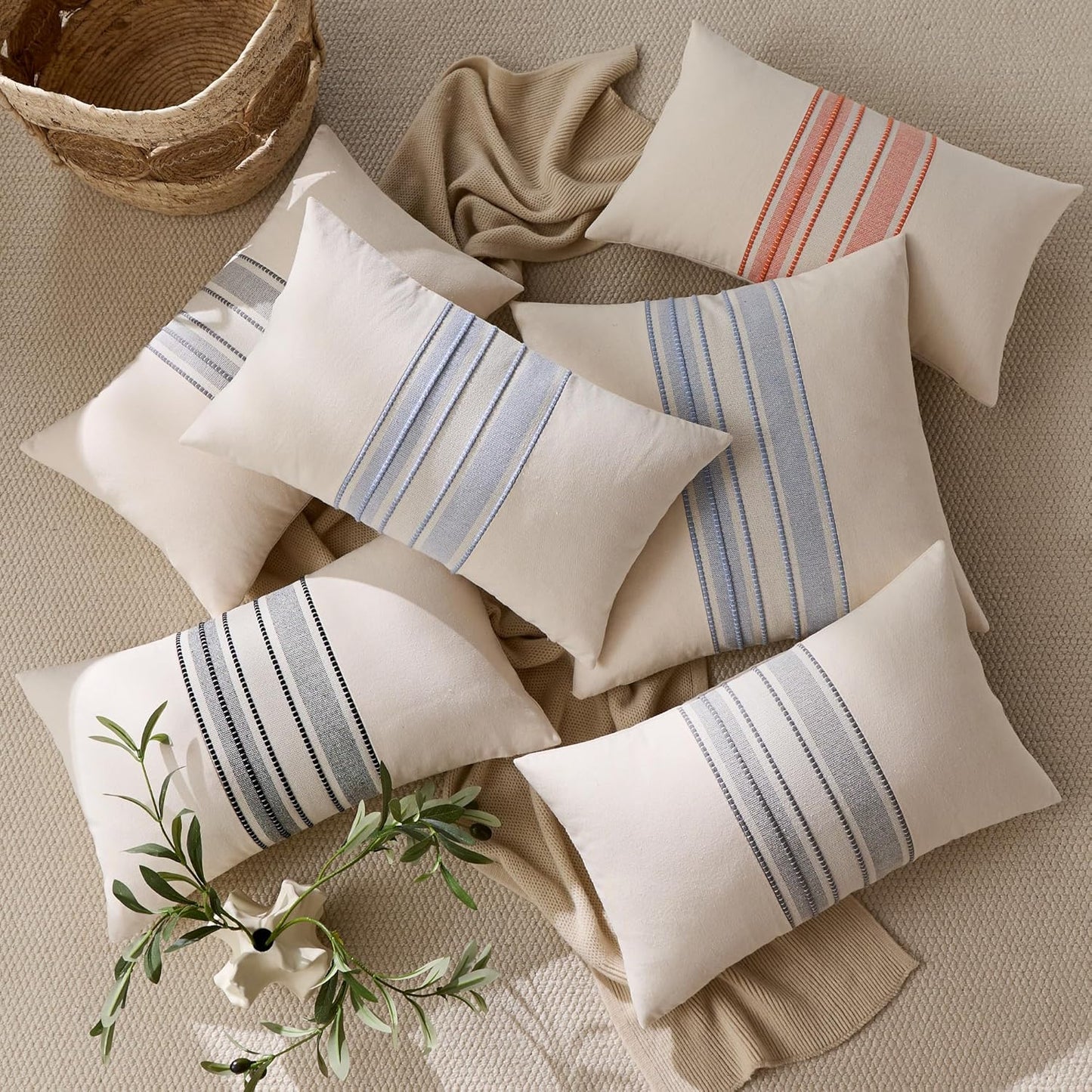 Boho Decorative Cushion Covers / 18 x 18 / Style 1- Classic Blue / Set of 2