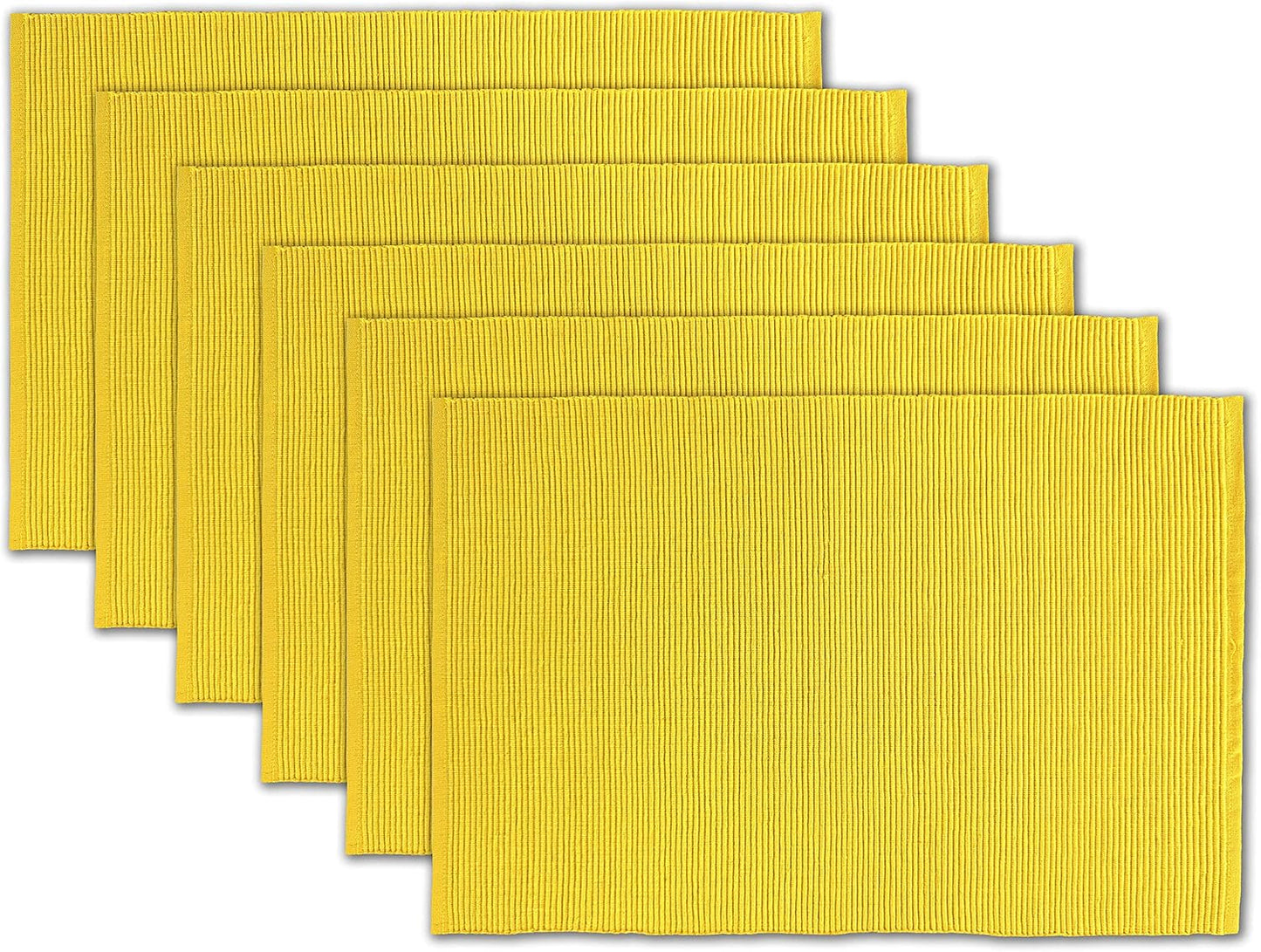100% Cotton Ribbed Placemats - Set of 6-13 x 19 Inches - Yellow - Everyday/Thanksgiving/Fall Thick Construction Fabric