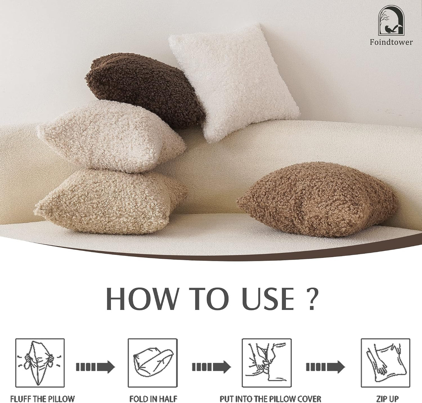 Teddy Faux Fur Throw Pillow Cover Decorative Sherpa Pillow Fuzzy / 18 x 18 / Chocolate / Set of 2