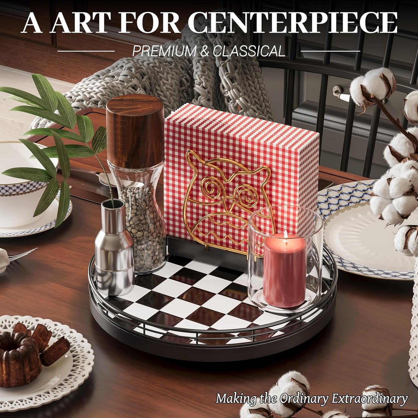 Iron Frame / Rotating Serving Tray / Black
