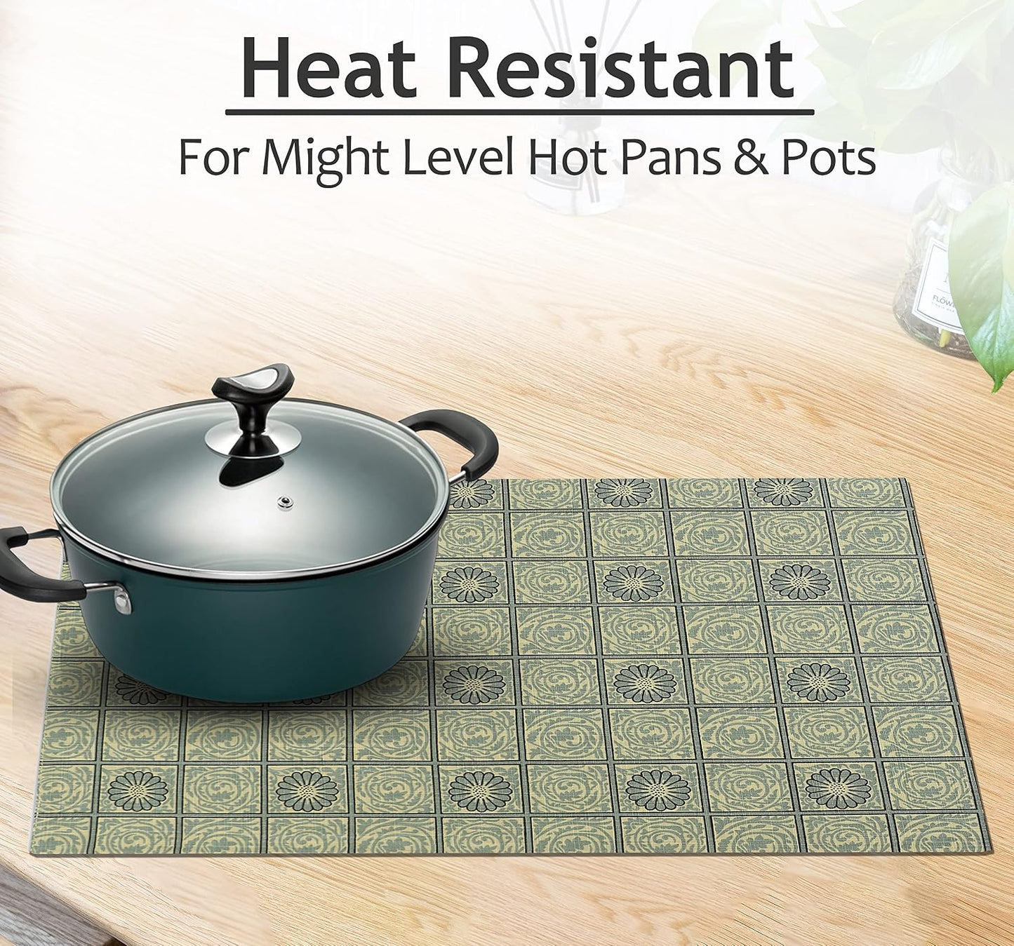 Ruvanti Placemats Set of 6, 100% Cotton Place Mats of 13"x19", Floral Tiles | Heat, Stain resistant, Washable