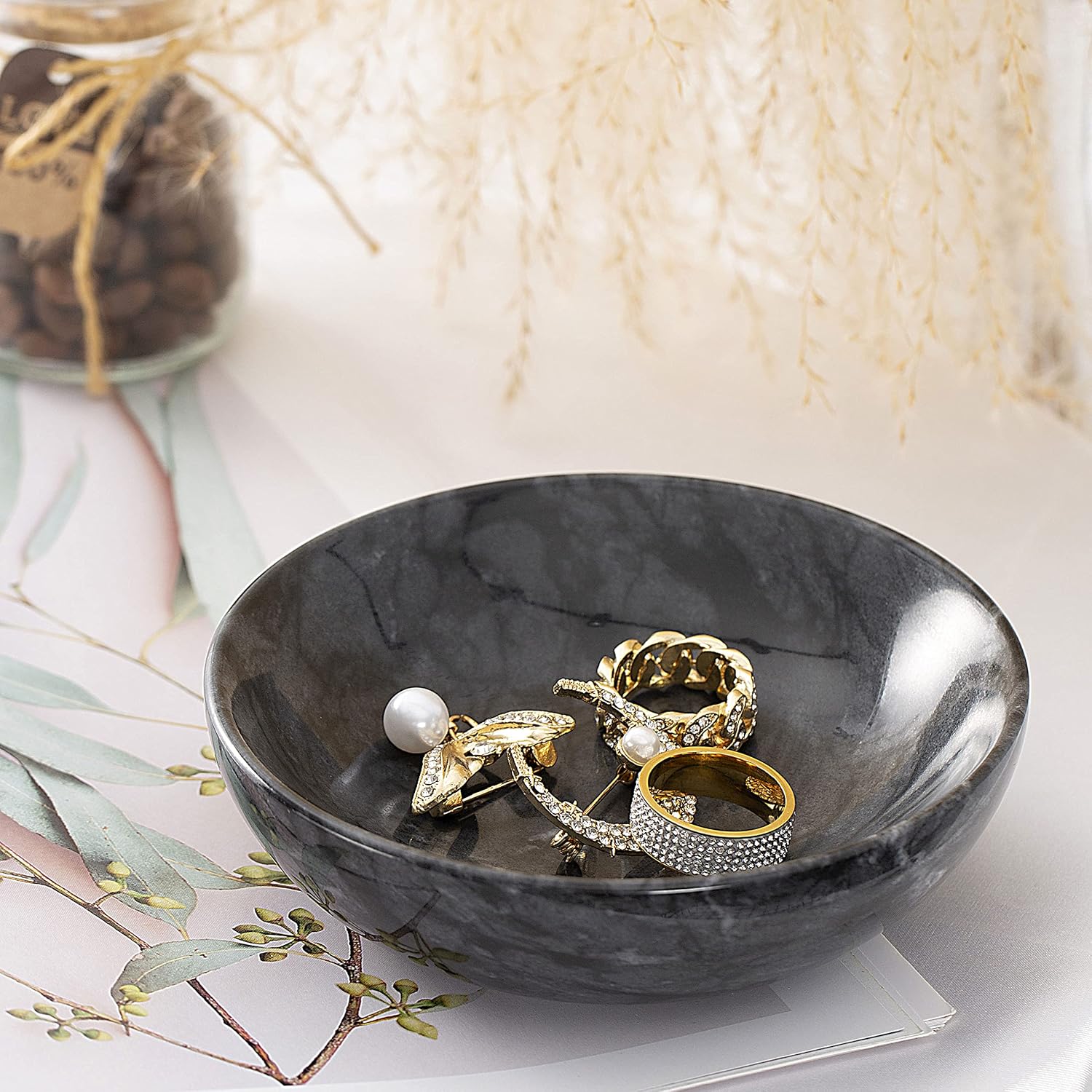 Rings Holder / Marble Jewelry Dish / Black