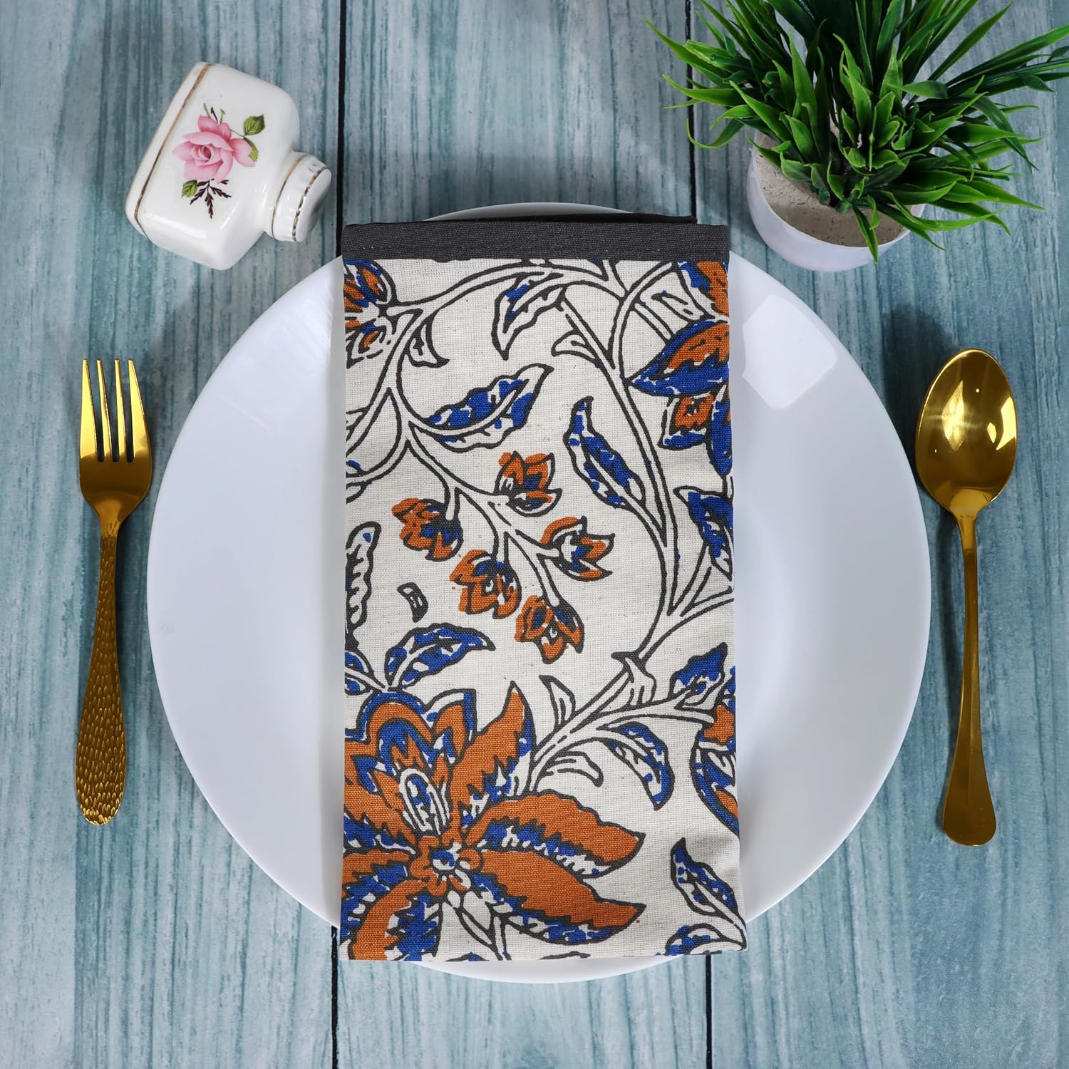 FINGERCRAFT Cloth Napkins Set of 12 Cotton Linen, 20x20 Inch, Summer Block | Mitered corner, washable, soft, absorbent