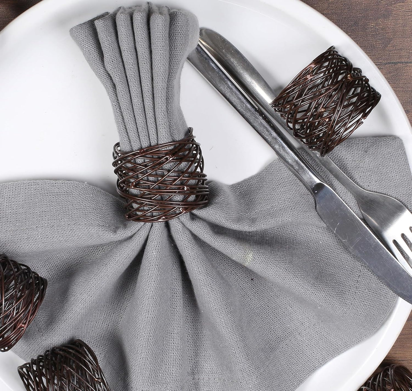Alpha Living Home Mesh Metal Napkin Rings, Bronze, Set of 12 | Heavy-duty metal, spiral design, 2x2x1.5 in