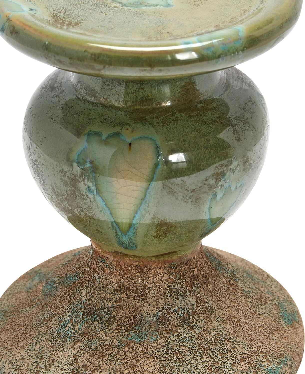 2-Tone Sculptural Terracotta Pillar Candle Holder / 5.5" W x 6.5" H / Green