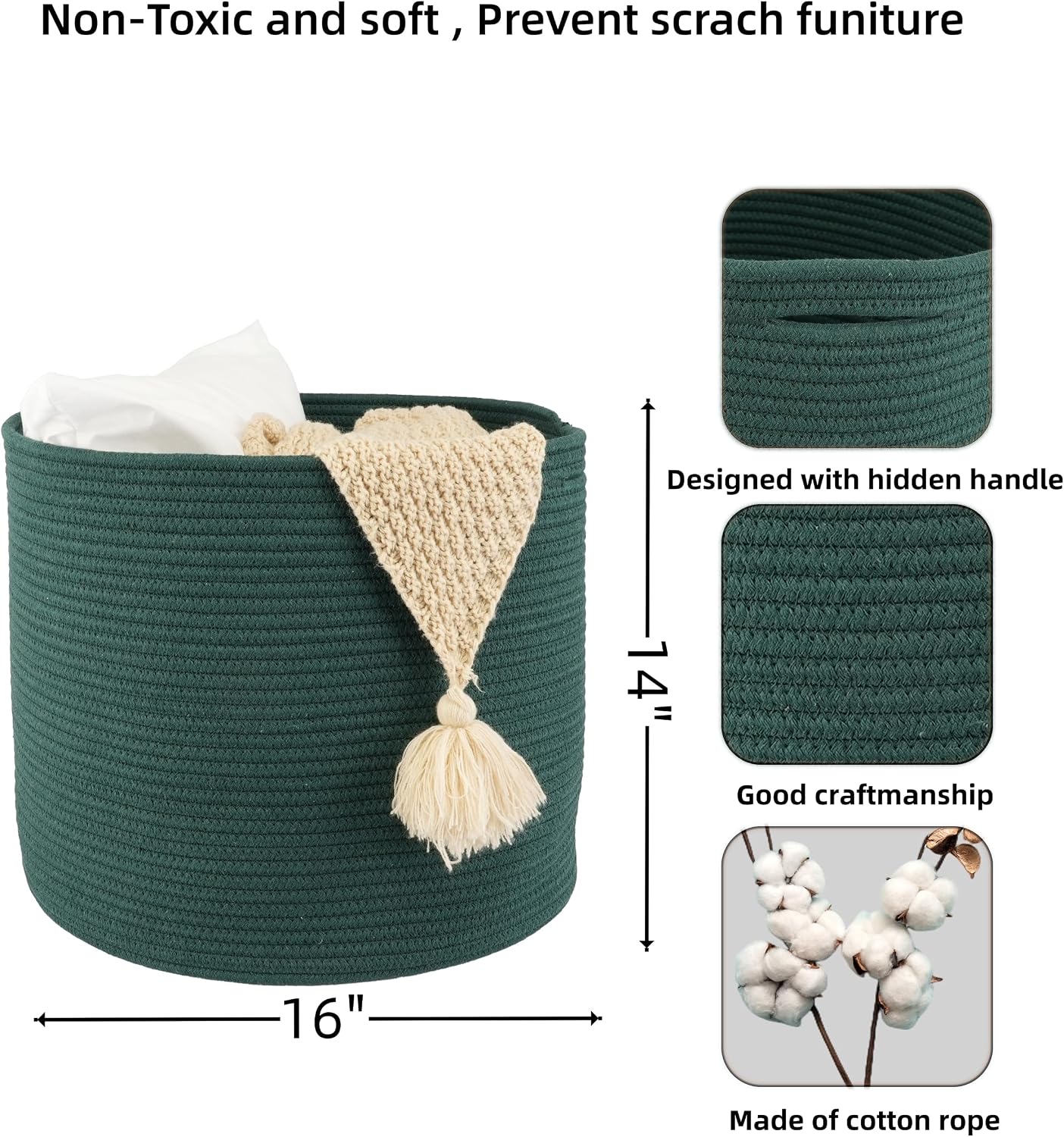 Cotton Rope Basket For Girls Boys Kids " Baby Laundry Basket Nursery Bin Round Woven / 16 x 14