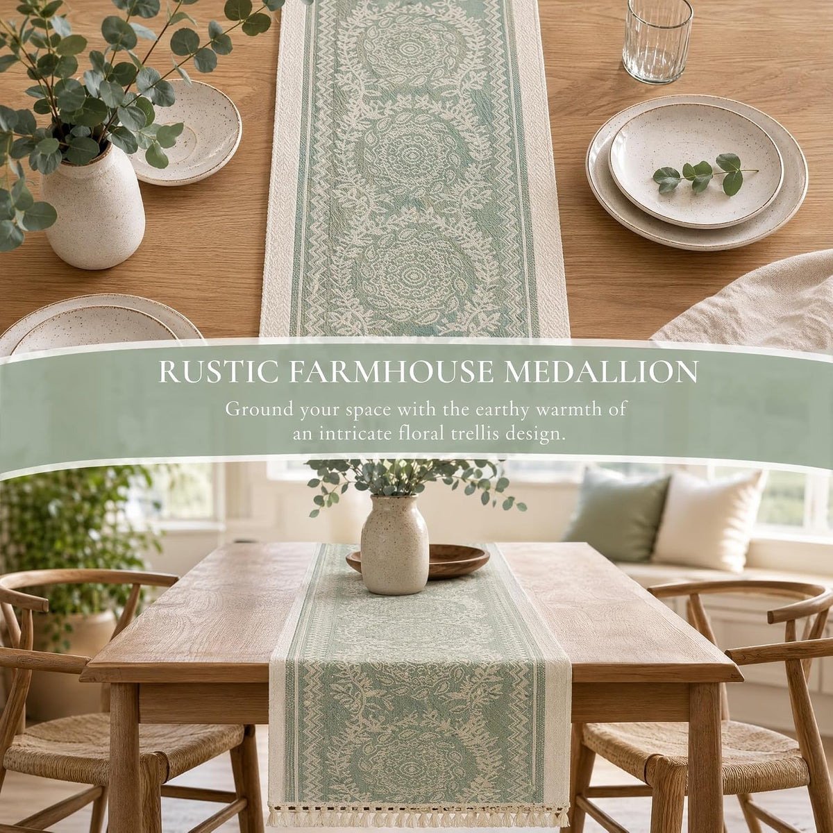 14x138 Medallion Table Runner Waterproof Rustic Farmhouse Macrame | Planning a rustic wedding or banquet? This