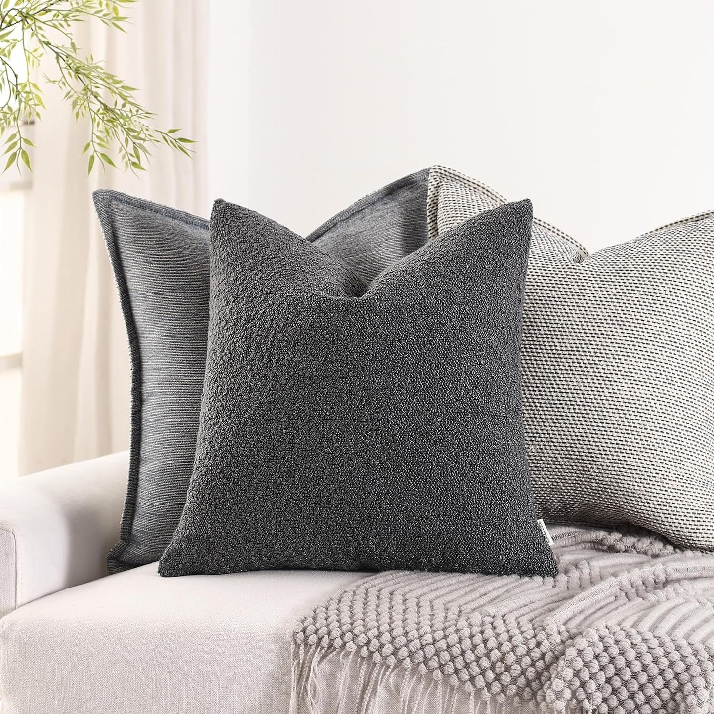 Boucle Decorative Throw Pillow Covers / Charcoal / 22 x 22 / Set of 2