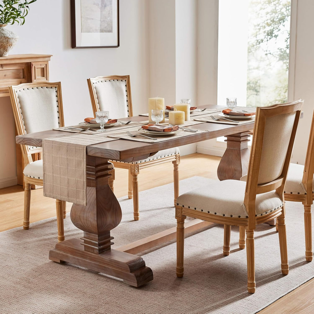 Linen Checked Farmhouse Placemats Set of 6, Taupe 13x19in | Double Layer, Reversible, Thick Textured Table Mats, Raised