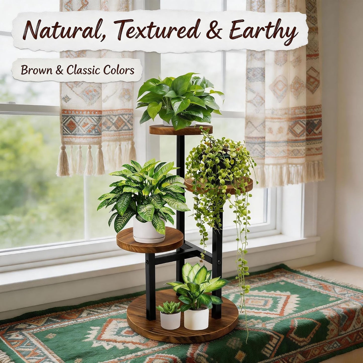3 Tier Plant Stand Indoor | Metal Wood Plant Stands For Indoor Plants Multiple, Corner Tiered Flower Plants Shelf Stand