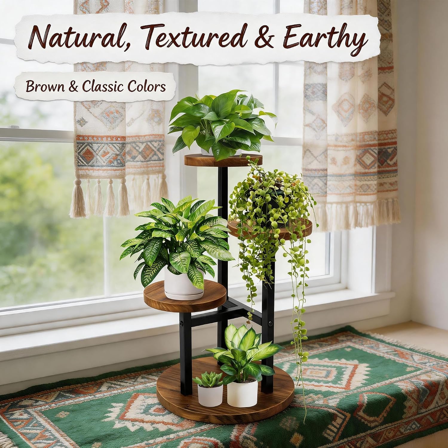 3 Tier Plant Stand Indoor | Metal Wood Plant Stands For Indoor Plants Multiple, Corner Tiered Flower Plants Shelf Stand