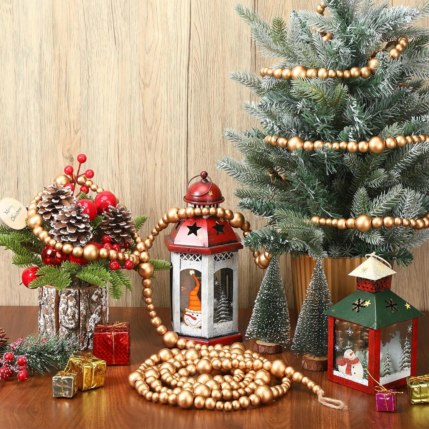 4 Pcs 72 ft Christmas Tree Wood Bead Garland Christmas Wooden Beads Garland Hanging Boho Xmas Decor Rustic Farmhouse