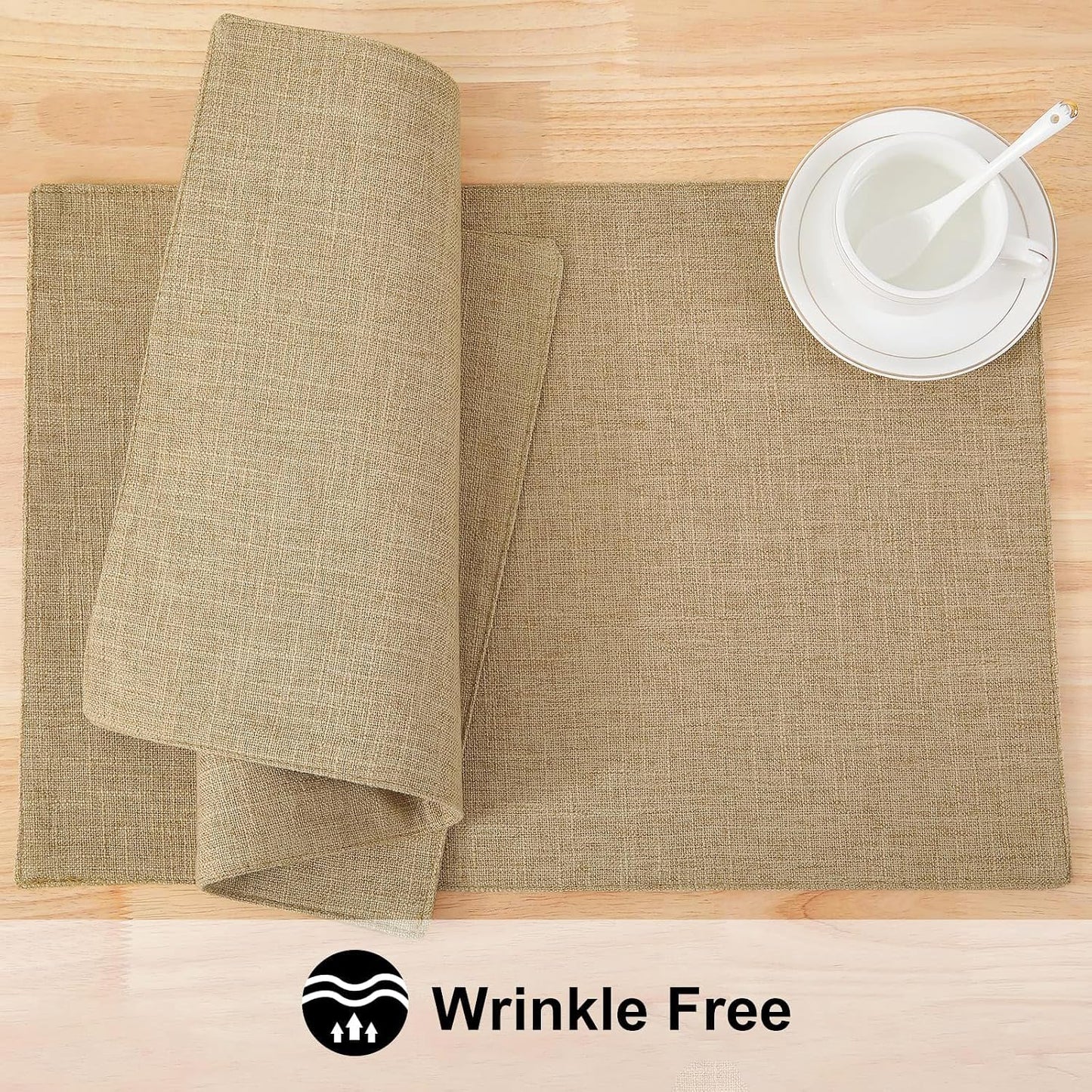 Faux Cotton Linen Placemats Set of 8, Cloth Washable Farmhouse Dining Table Mats for Indoors & Outdoors, Easy to Clean