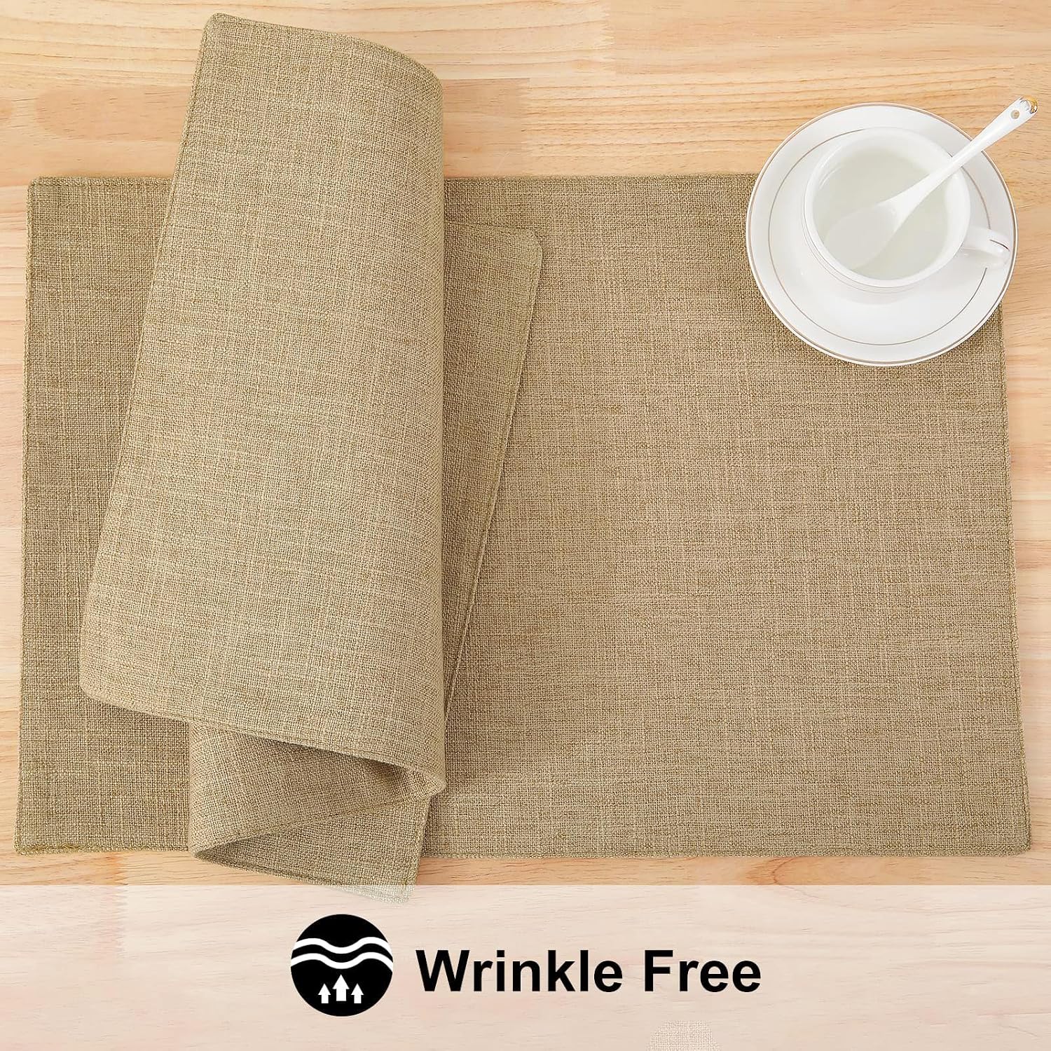 Faux Cotton Linen Placemats Set of 8, Cloth Washable Farmhouse Dining Table Mats for Indoors & Outdoors, Easy to Clean