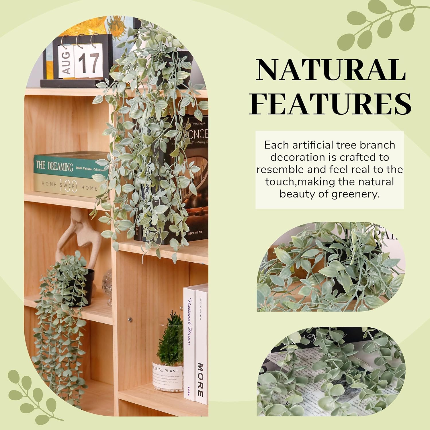 Fake Plants Hanging Artificial Decor Faux Potted Eucalyptus and Pea Pod / Gray Green / Set of 2