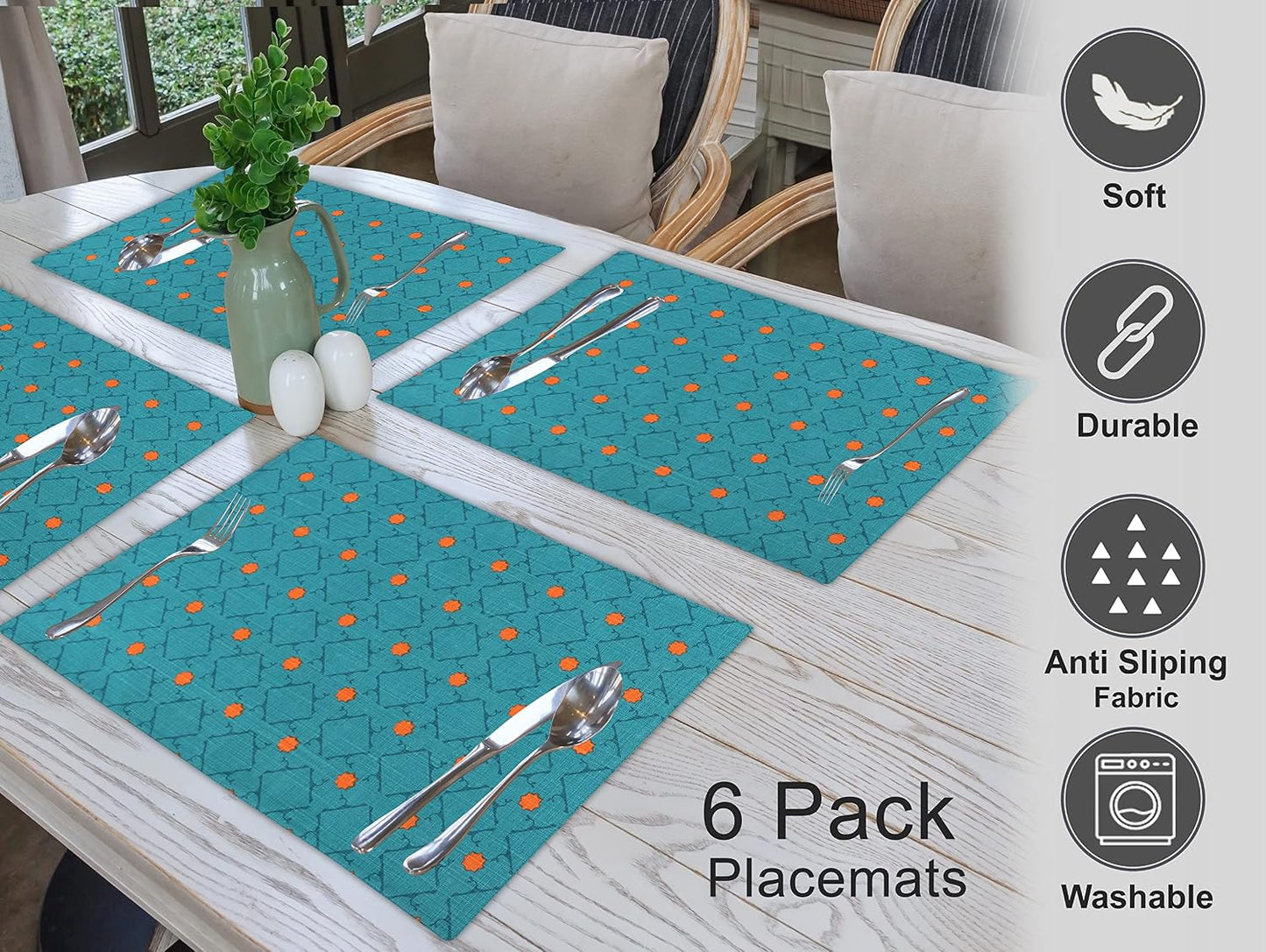 Ruvanti Placemats Set of 6, 100% Cotton Place Mats of 13"x19" – Combo | Heat, Stain resistant, Washable, Non-Slip