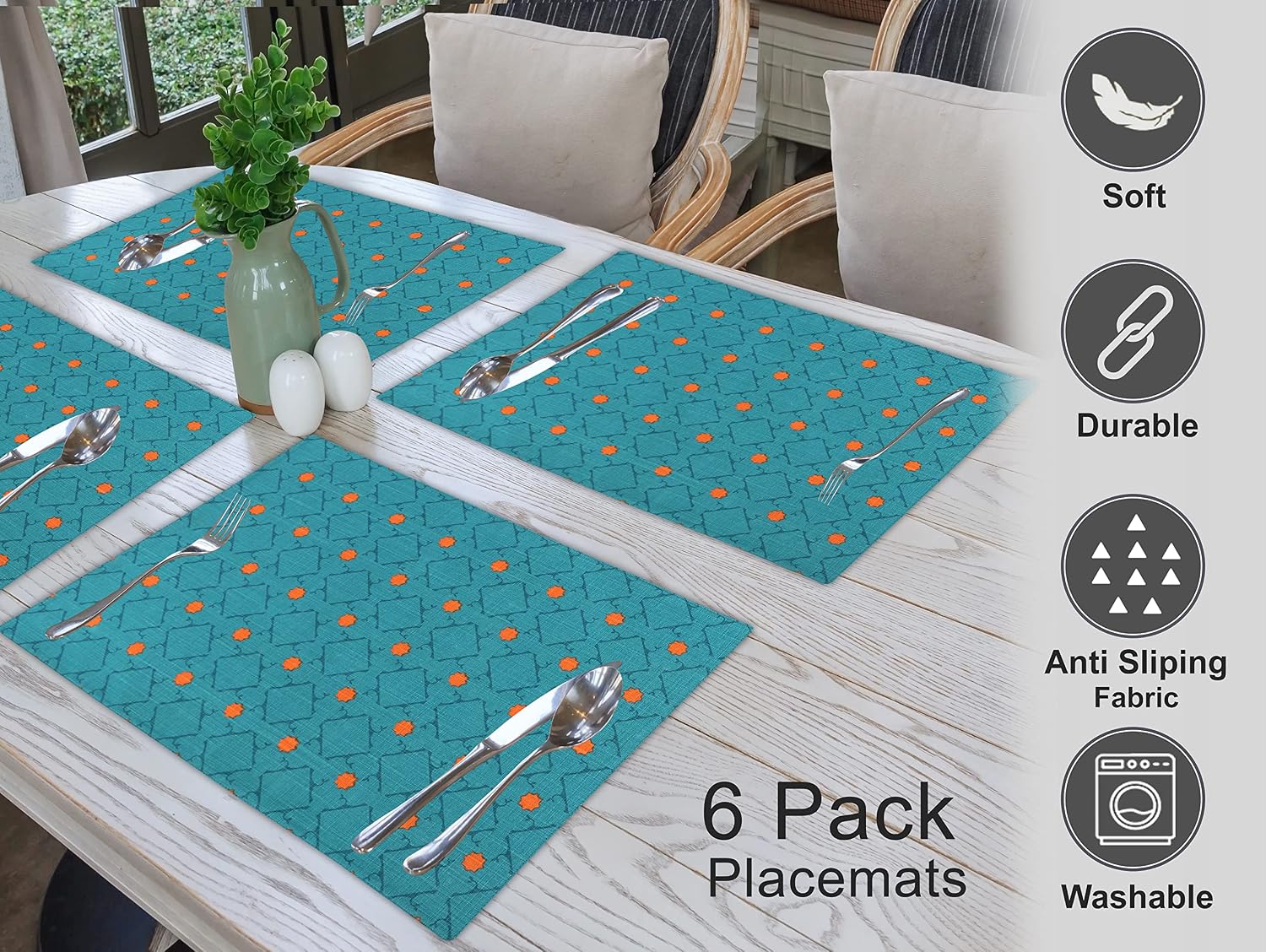 Ruvanti Placemats Set of 6, 100% Cotton Place Mats of 13"x19" – Combo | Heat, Stain resistant, Washable, Non-Slip