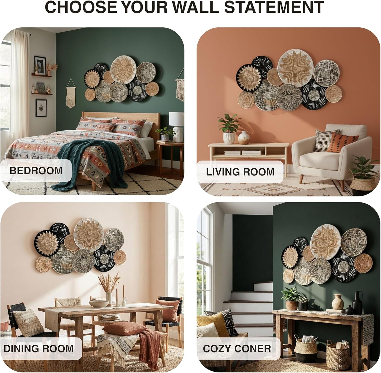 Woven Basket Wall Decor / Set of 10