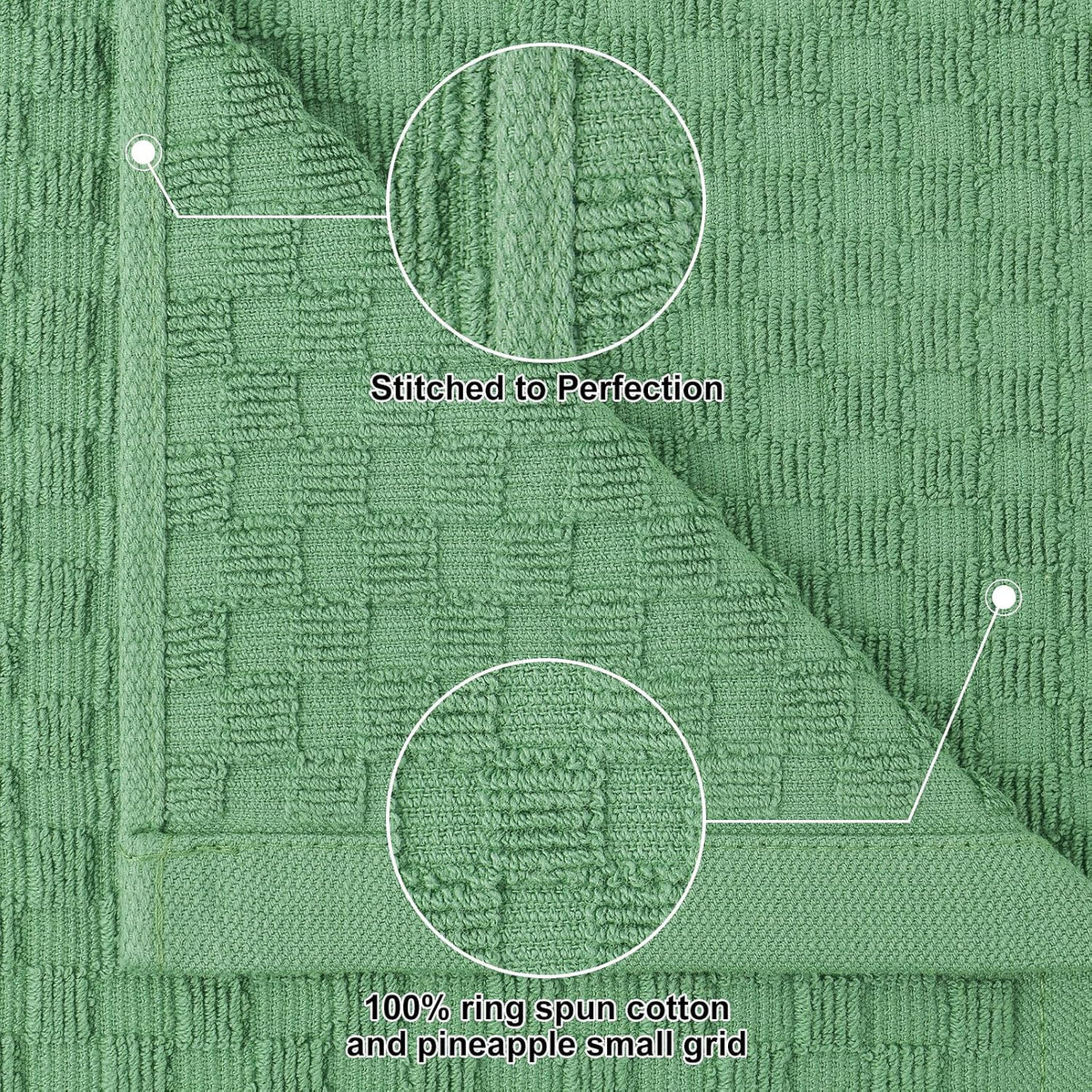 Homaxy 100% Cotton Terry Kitchen Towels(15" x 25", 12 Pack), Grass Green | Soft and Super Absorbent Dish Towels, 380