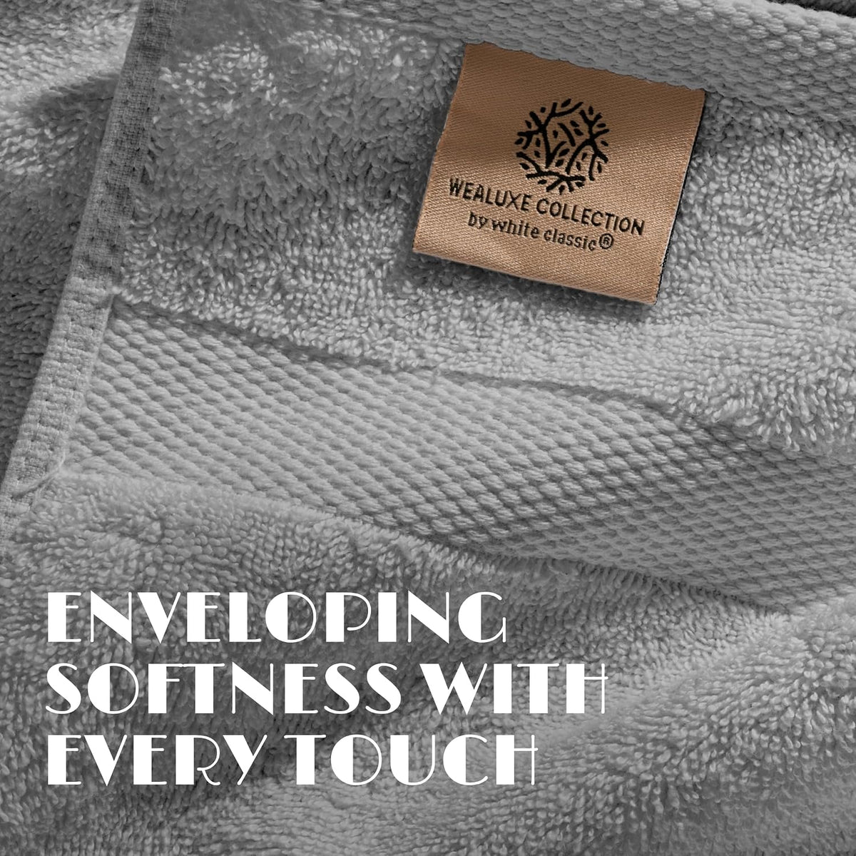 White Classic Wealuxe Light Gray Bath Towels 24x50 Inch, Cotton Towel Set for Bathroom, Hotel, Gym, Spa, Soft Extra