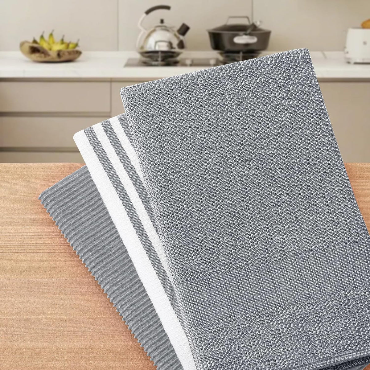 Homaxy Cotton 380 GSM Premium Kitchen Towels, 18"x 28", 9 Pack, Grey | Soft and Absorbent Terry Dish Towels