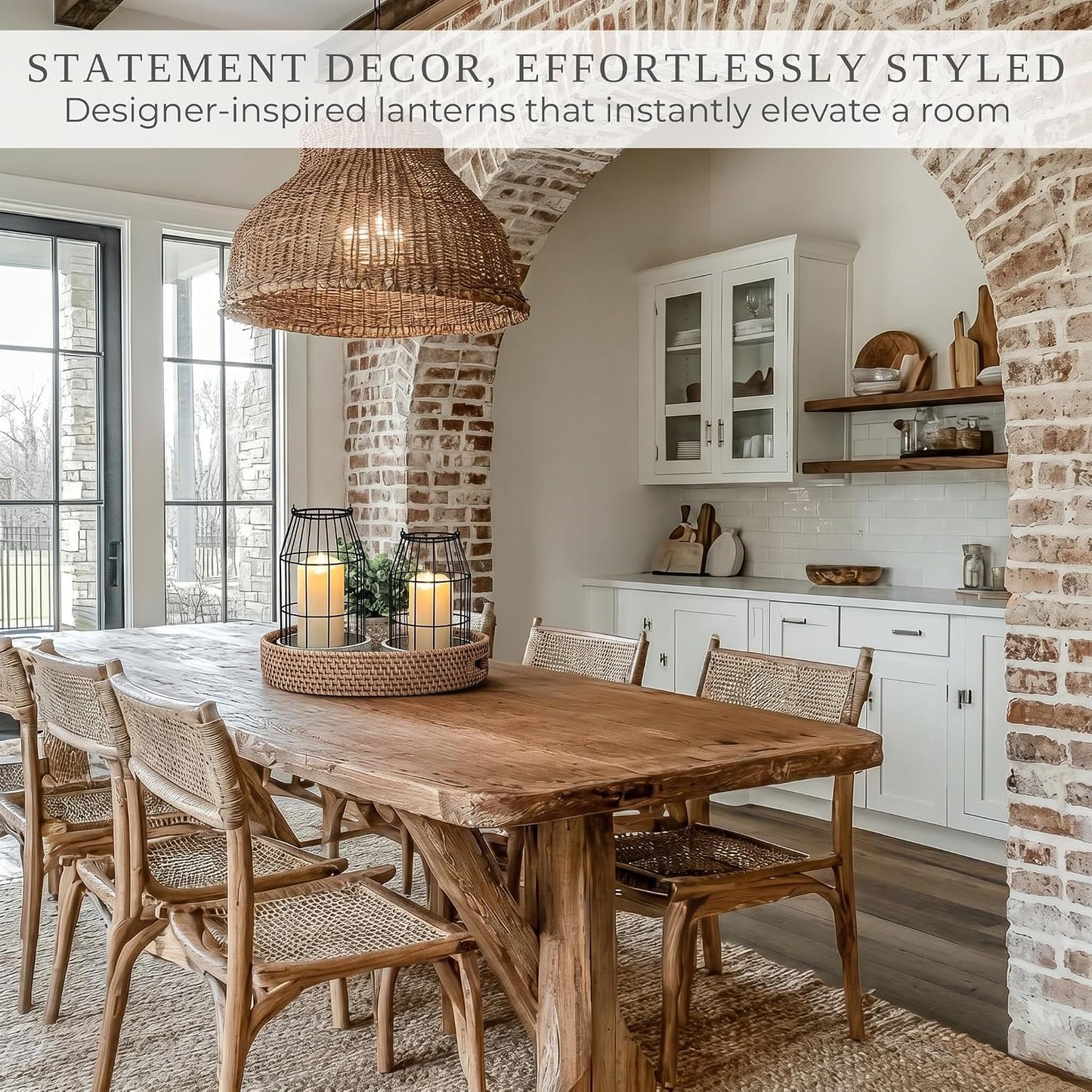 Rustic Farmhouse Lantern Decor Set of 2 - Stylish Decorative Lanterns | Modern Indoor/outdoor Coffee Table Decor for