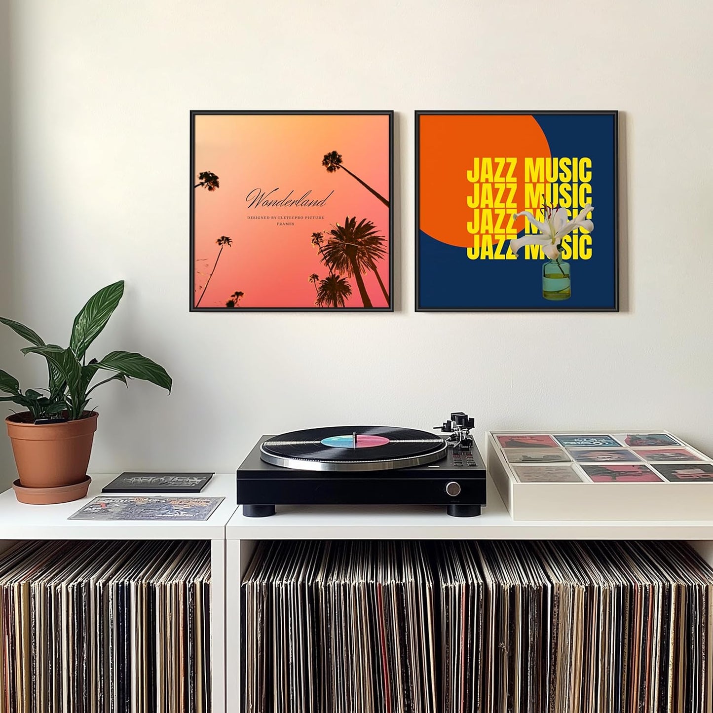 eletecpro Vinyl Record Frame, 12.5 x 12.5 in, for Double LP, Black, 2 Pack | Fits 12 and 7 in LP Cover, Includes Mat