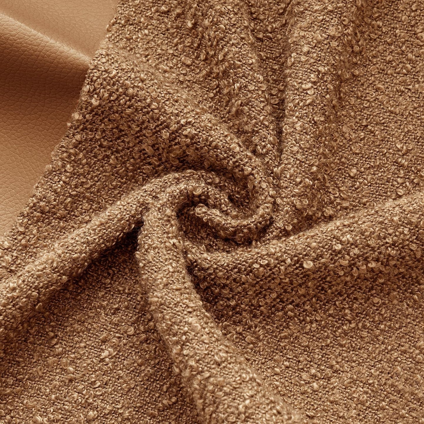 Boucle Throw Pillow Covers Faux Leather Textured Decorative Pillow / 18 x 18 / Brown / Set of 2