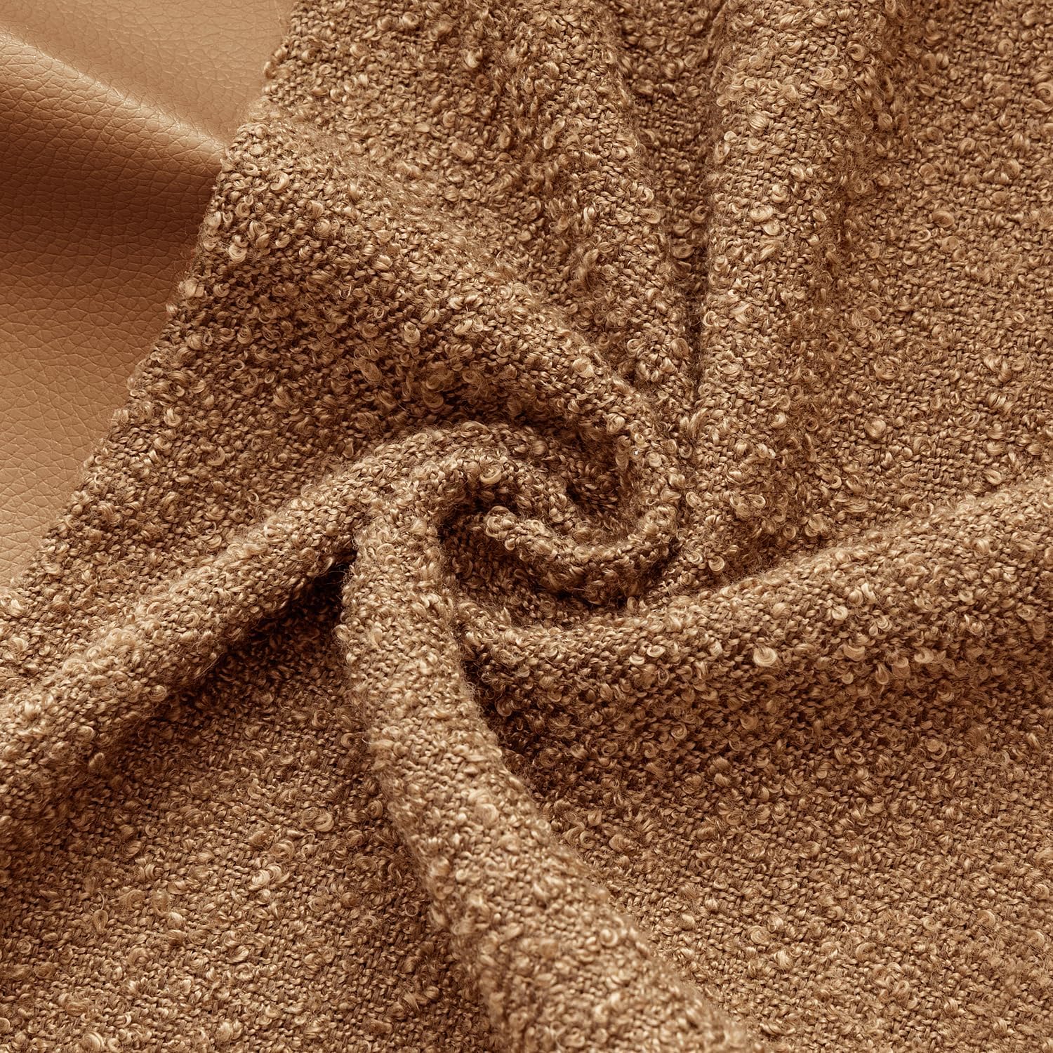 Boucle Throw Pillow Covers Faux Leather Textured Decorative Pillow / 18 x 18 / Brown / Set of 2