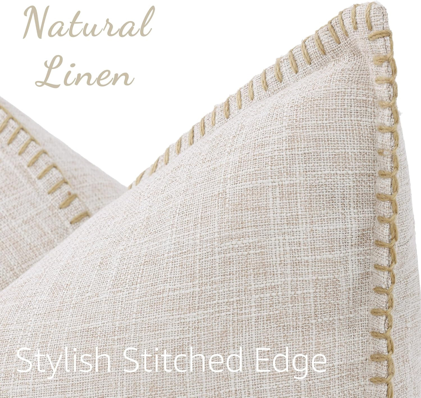 Fall Decorative Throw Pillow Covers Square Faux Linen Outdoor Neutral / Beige / 18 x 18 / Set of 2