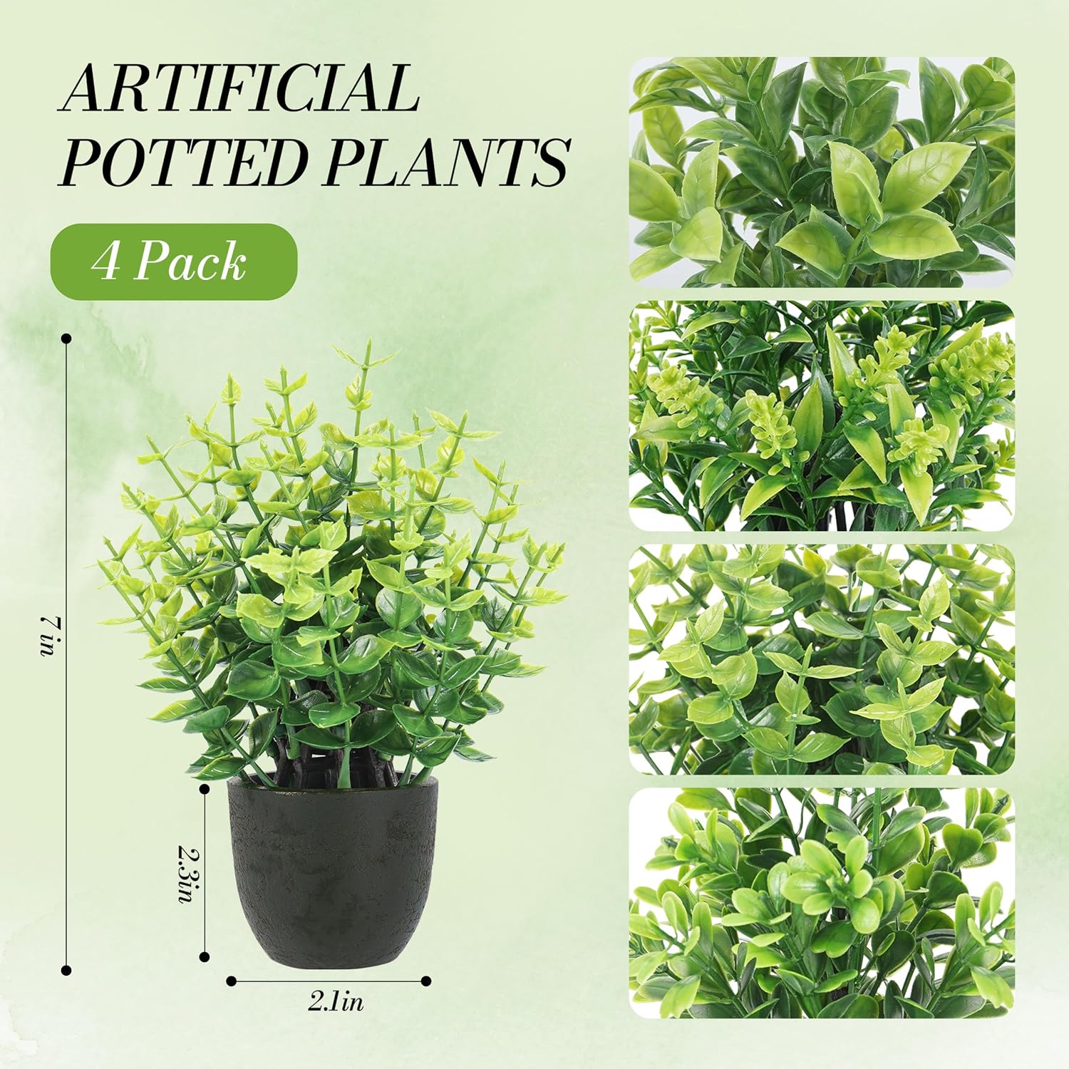 Mini Artificial Plants Indoor in Pots Mixed Fake Plants Greenery Set / Black / Set of 4