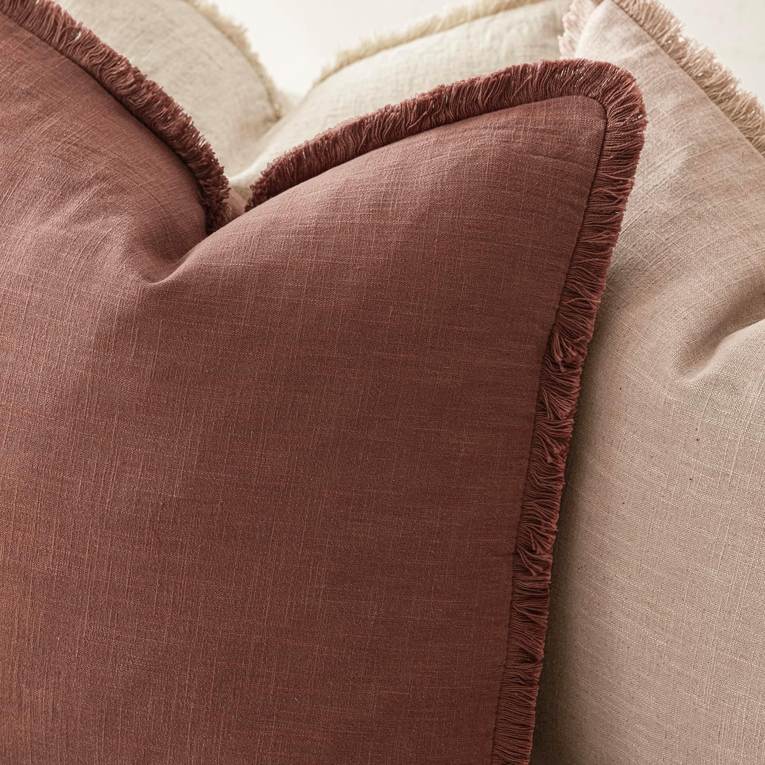 Decorative Linen Fringe Lumbar Throw Pillow Covers Boho Farmhouse Cushion / 20 x 12 / Autumn Glaze
