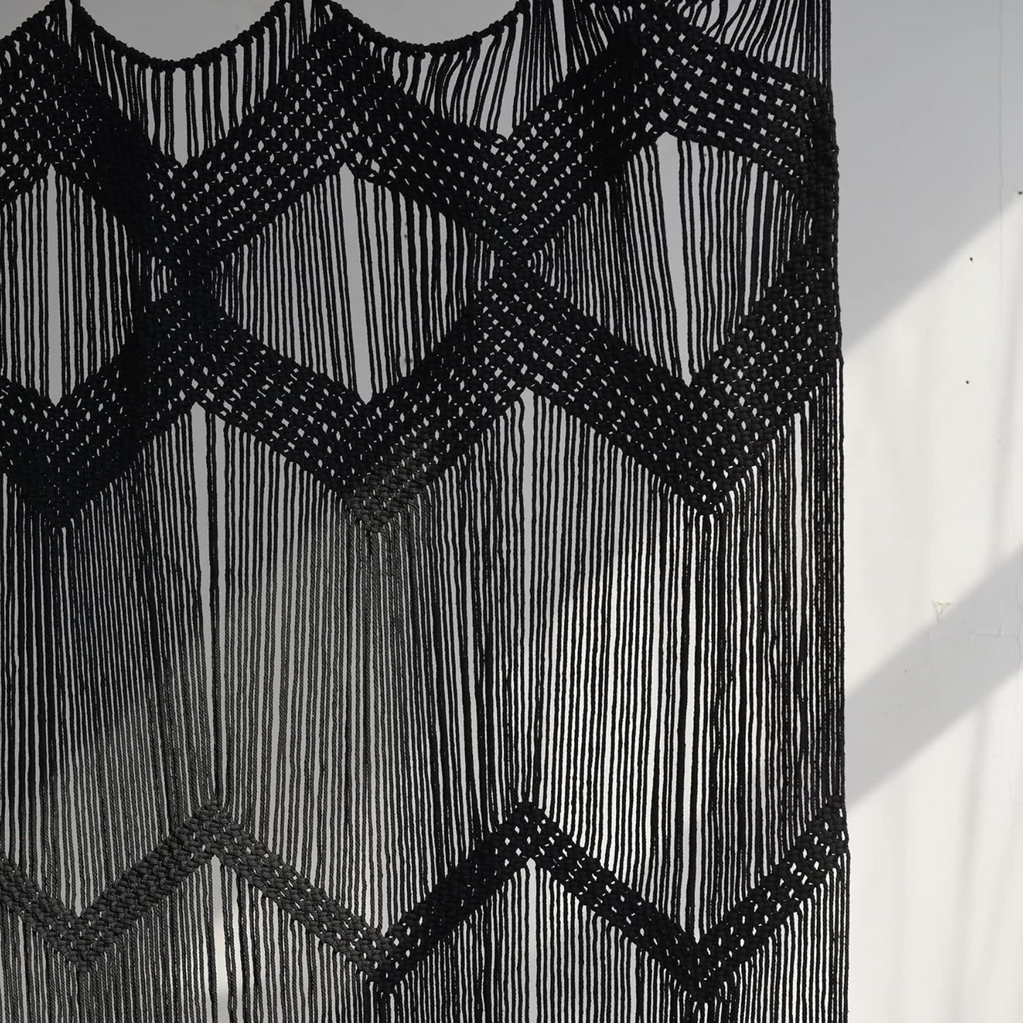 Macrame Curtain Boho Window Macrame Doorway Curtain Macrame Wall Decor Bedroom Headboard / Black