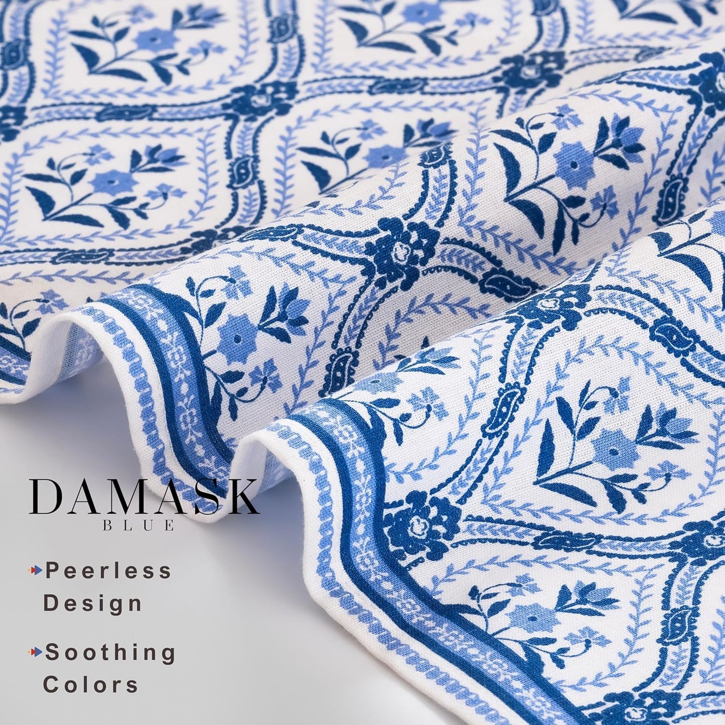 FINGERCRAFT Cloth Napkins Set of 12 Cotton Linen, 20x20 Inch, Damask Blue | Mitered corner, washable, soft, absorbent
