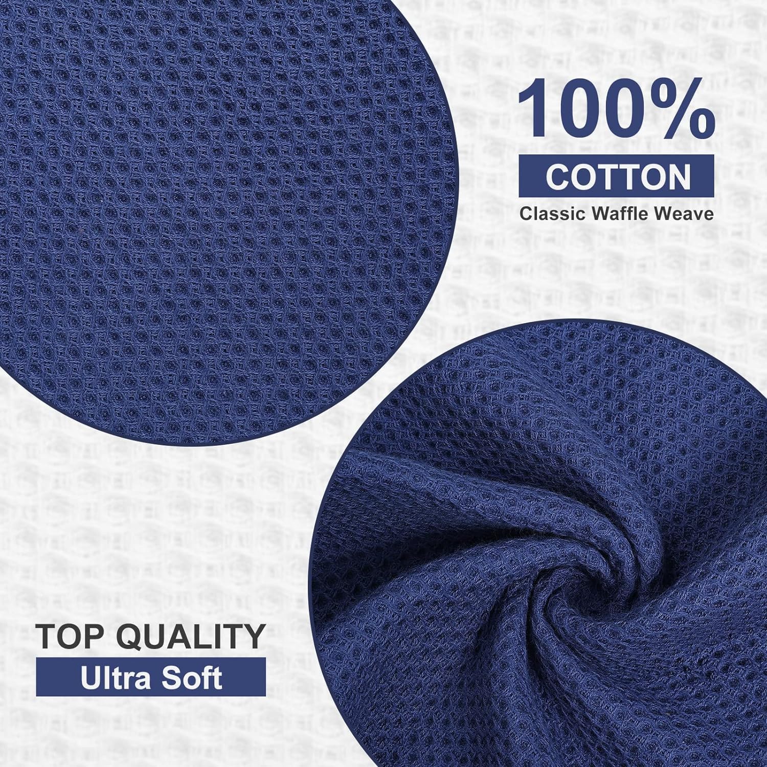 Kitinjoy 100% Cotton Waffle 4-Pack Kitchen Towels, 20" x 28", Navy Blue | Super Soft, Ultra-Absorbent, Fast Drying
