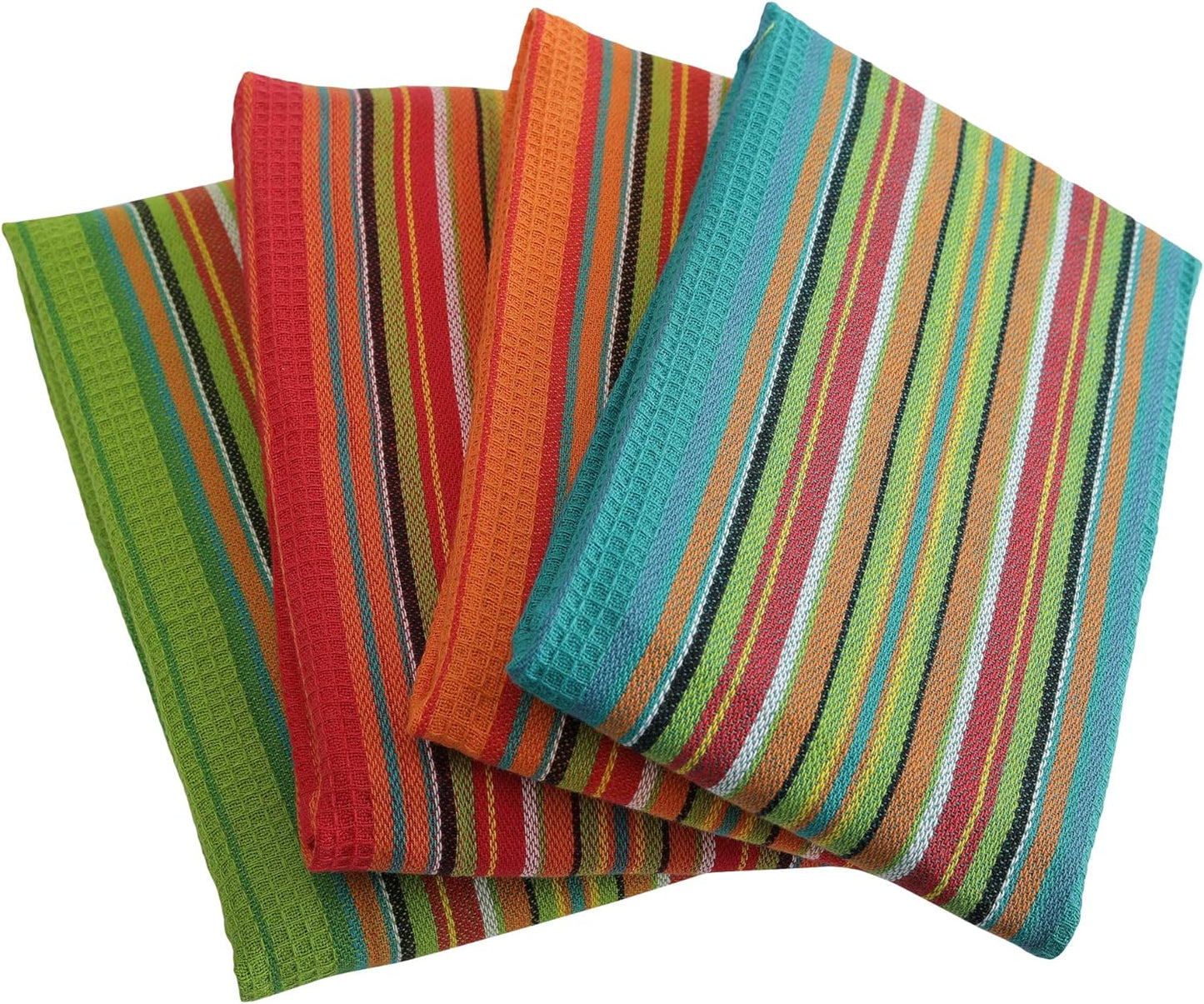 Salsa Stripe Kitchen Dish Towels, 100% Cotton, Highly Absorbent, Multi Purpose Waffle Tea Towels for Cooking, Drying &