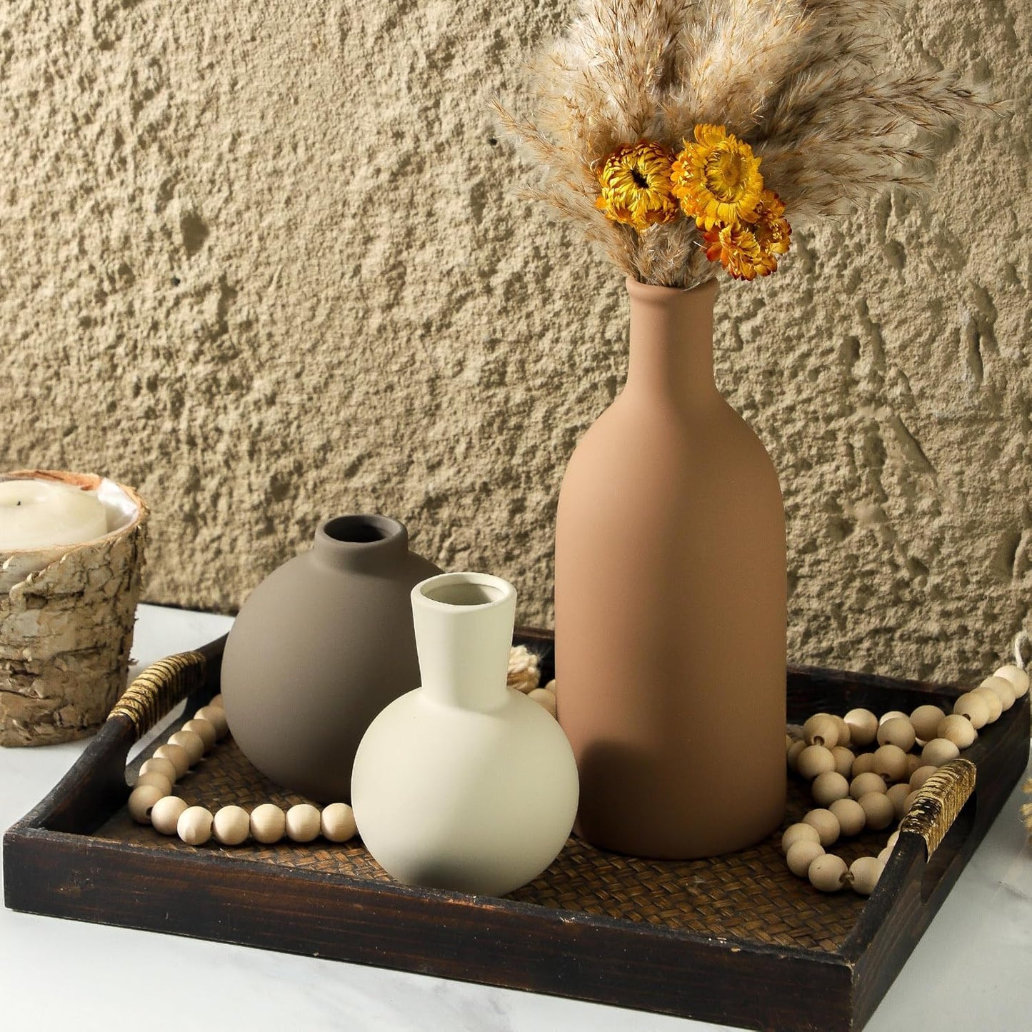 Ceramic Neutral Vases Home Decor / 001-brown-larger / Set of 3