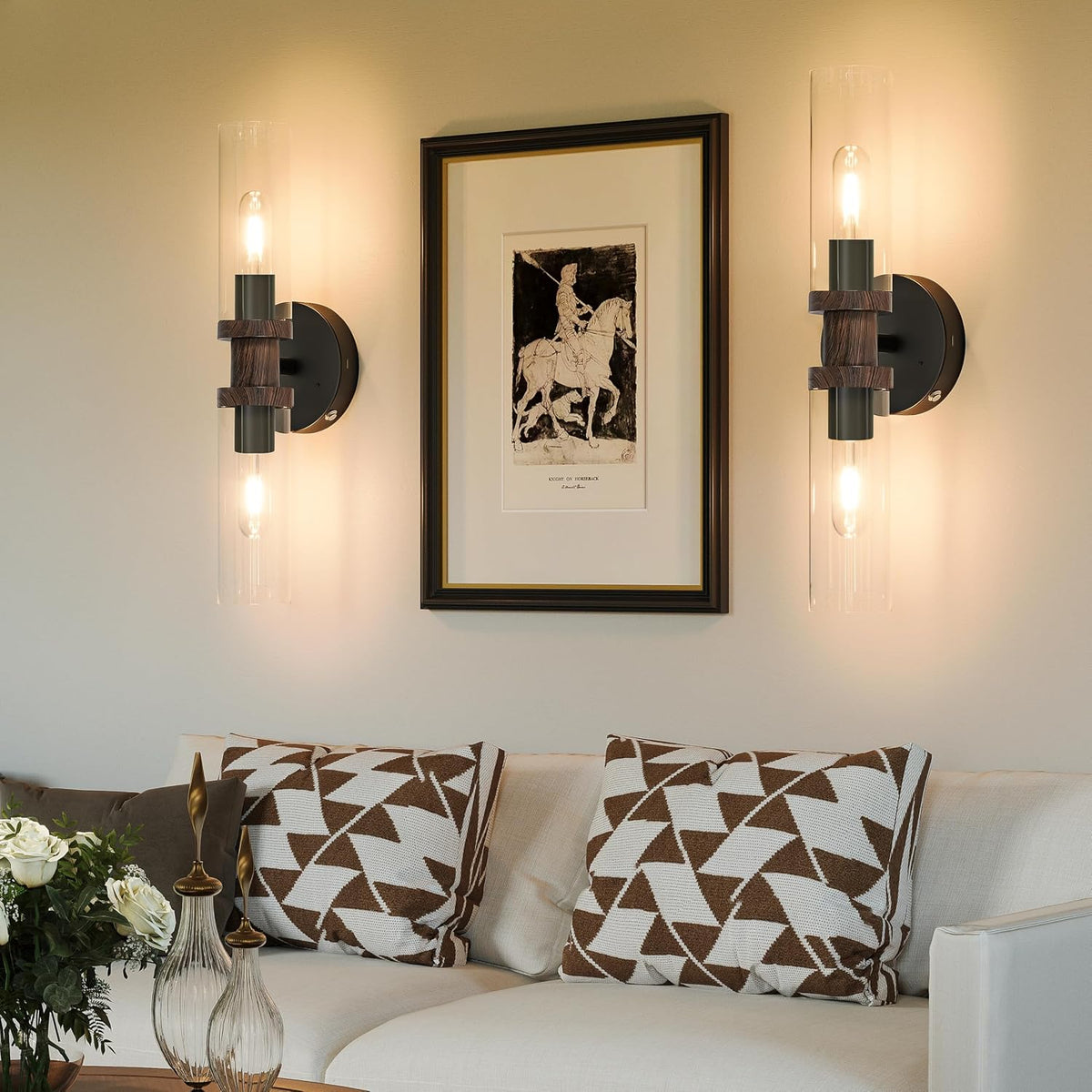 Rayogale Black & Walnut Wireless Battery Operated Wall Sconce with Remote | Dimmable Rechargeable Wall Lights Set of 2
