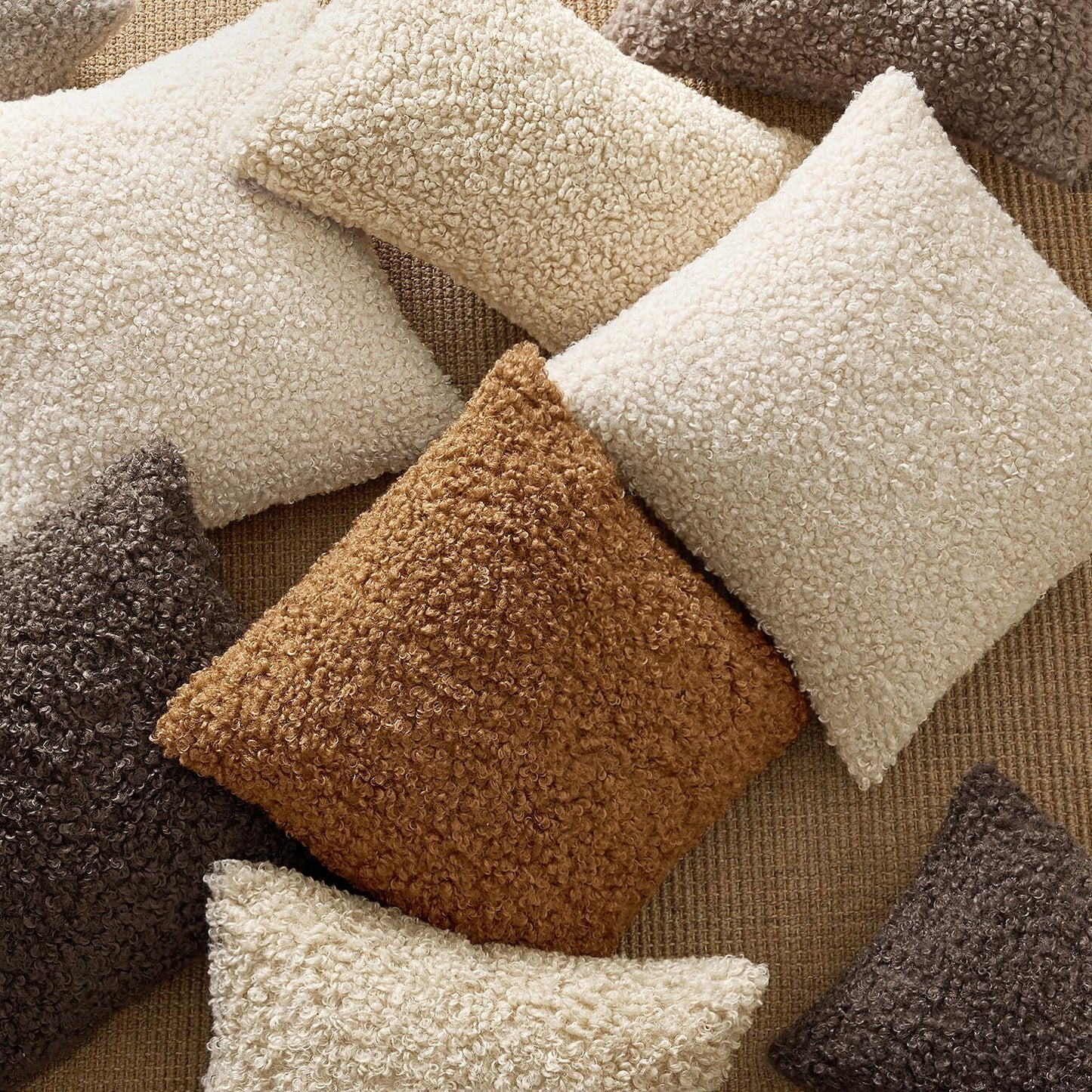 Teddy Faux Fur Throw Pillow Covers Soft Fuzzy Sherpa Sheepskin / Brown / 18 x 18 / Set of 2