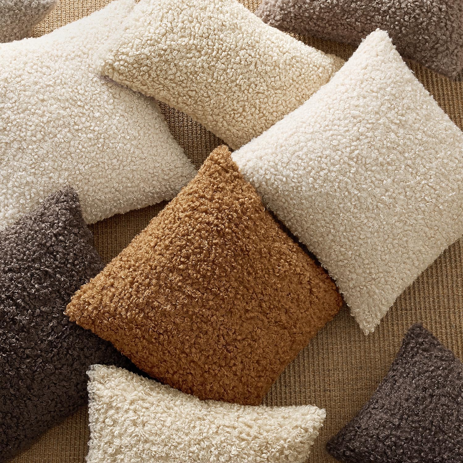 Teddy Faux Fur Throw Pillow Covers Soft Fuzzy Sherpa Sheepskin / Brown / 18 x 18 / Set of 2
