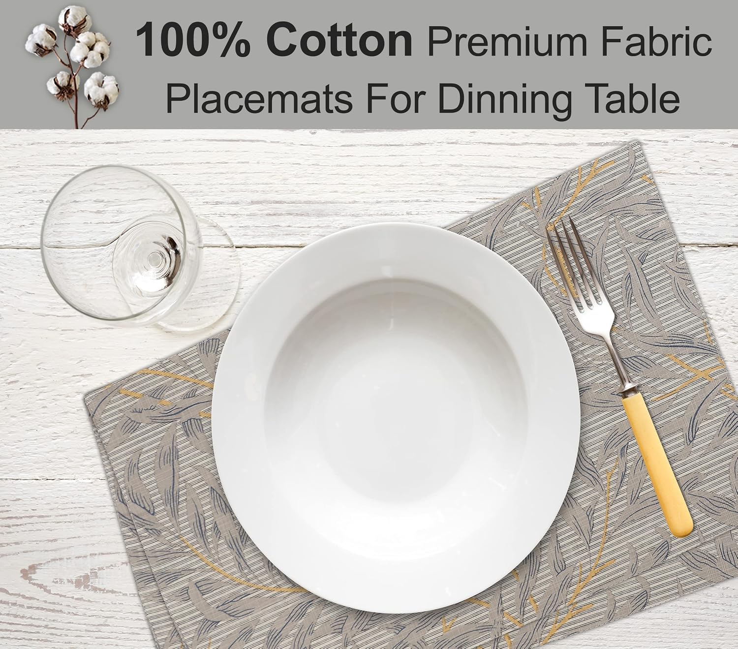 Ruvanti Placemats Set of 6, 100% Cotton Place Mats of 13"x19" – Leafy | Heat, Stain resistant, Washable, Non-Slip
